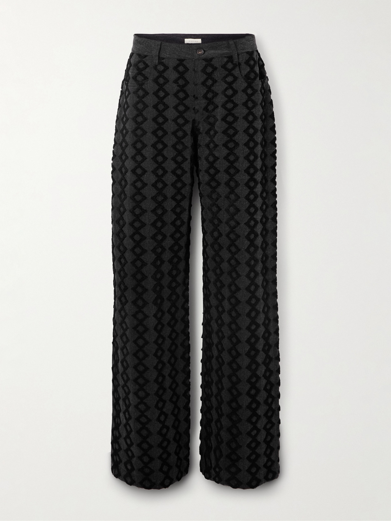 Diotima Stulla Geometric Embroidered Wide Leg Jeans In Black