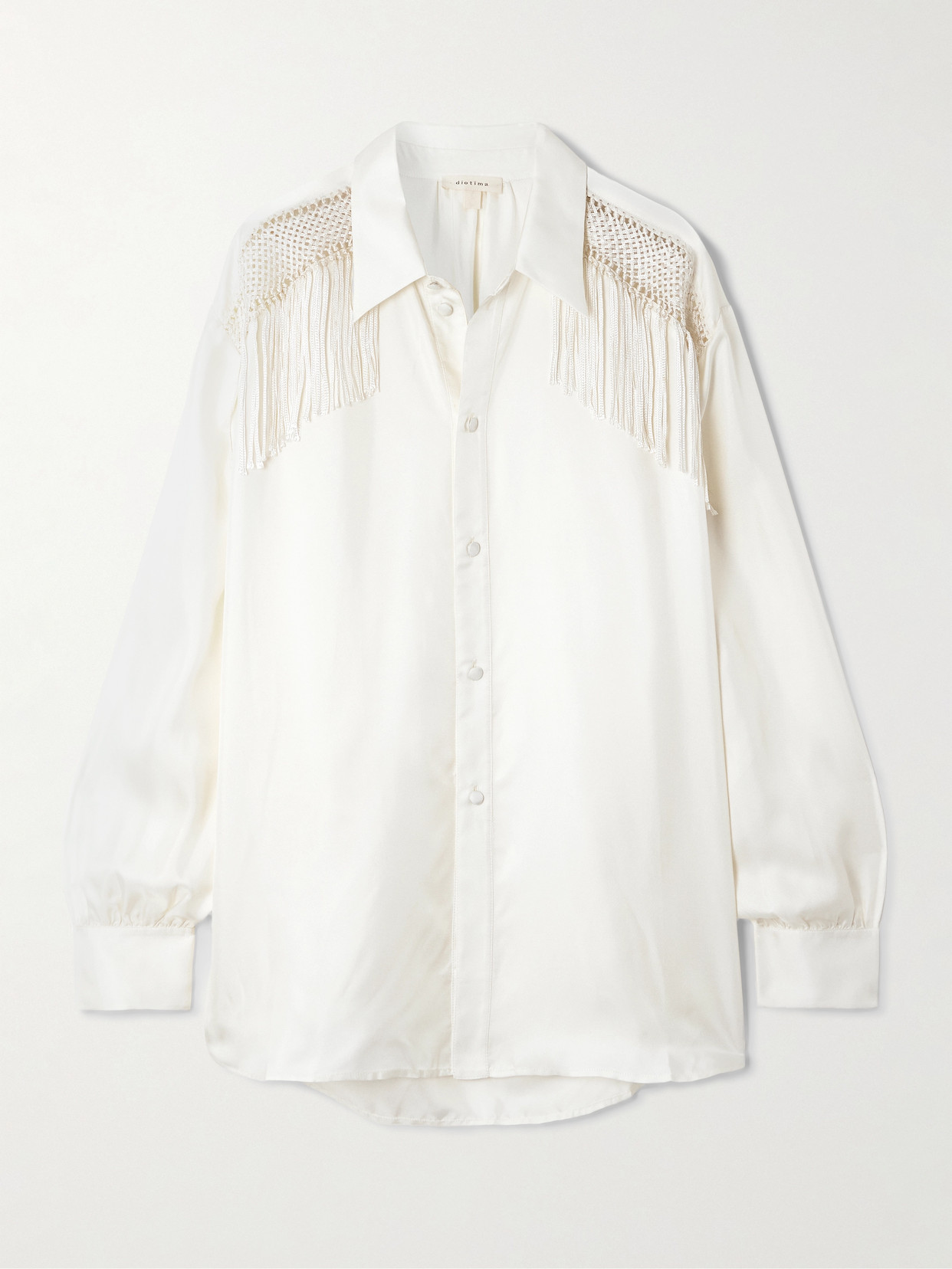 Diotima Epaulette Crochet-trimmed Fringed Silk-twill Shirt In White