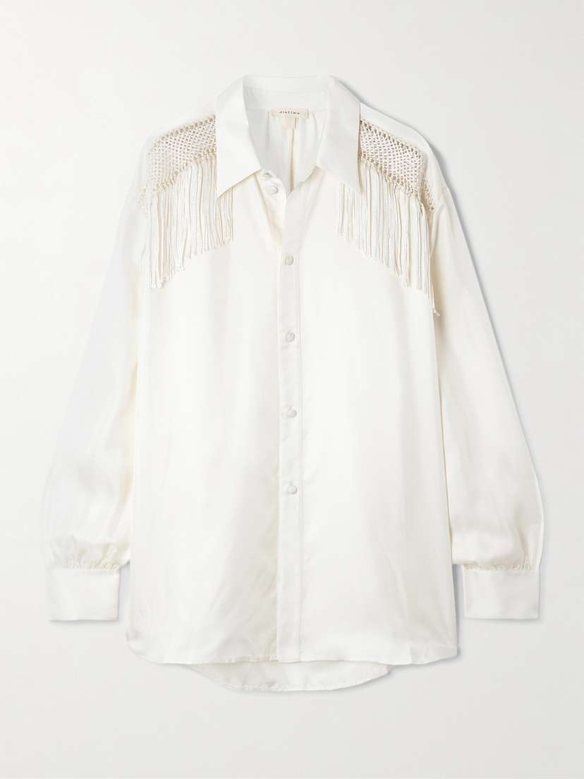 Diotima Epaulette Crochet-trimmed Fringed Silk-twill Shirt