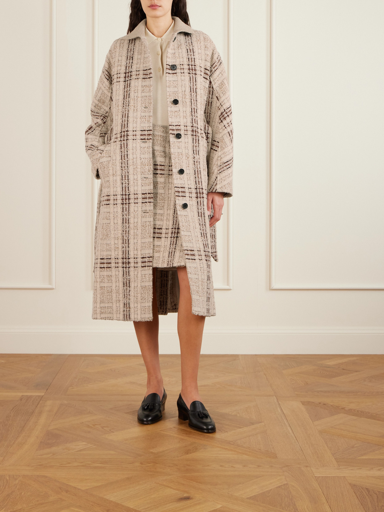Loro Piana Checked Wool-blend Tweed Coat In Multi