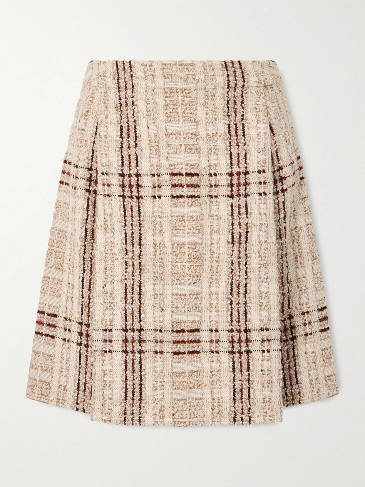 Loro Piana Stefanie Pleated Checked Wool-blend Tweed Mini Skirt In White