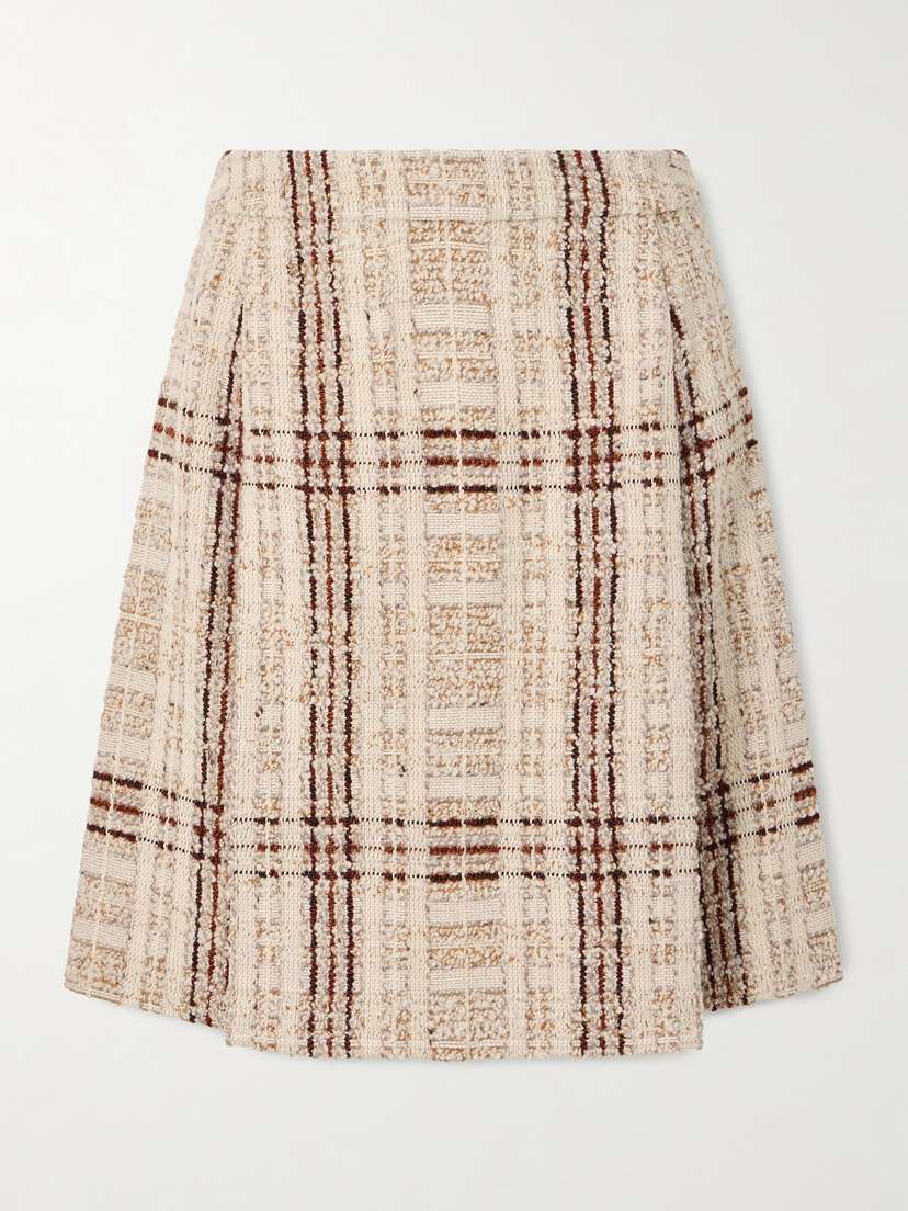 Loro Piana Stefanie Pleated Checked Wool-blend Tweed Mini Skirt