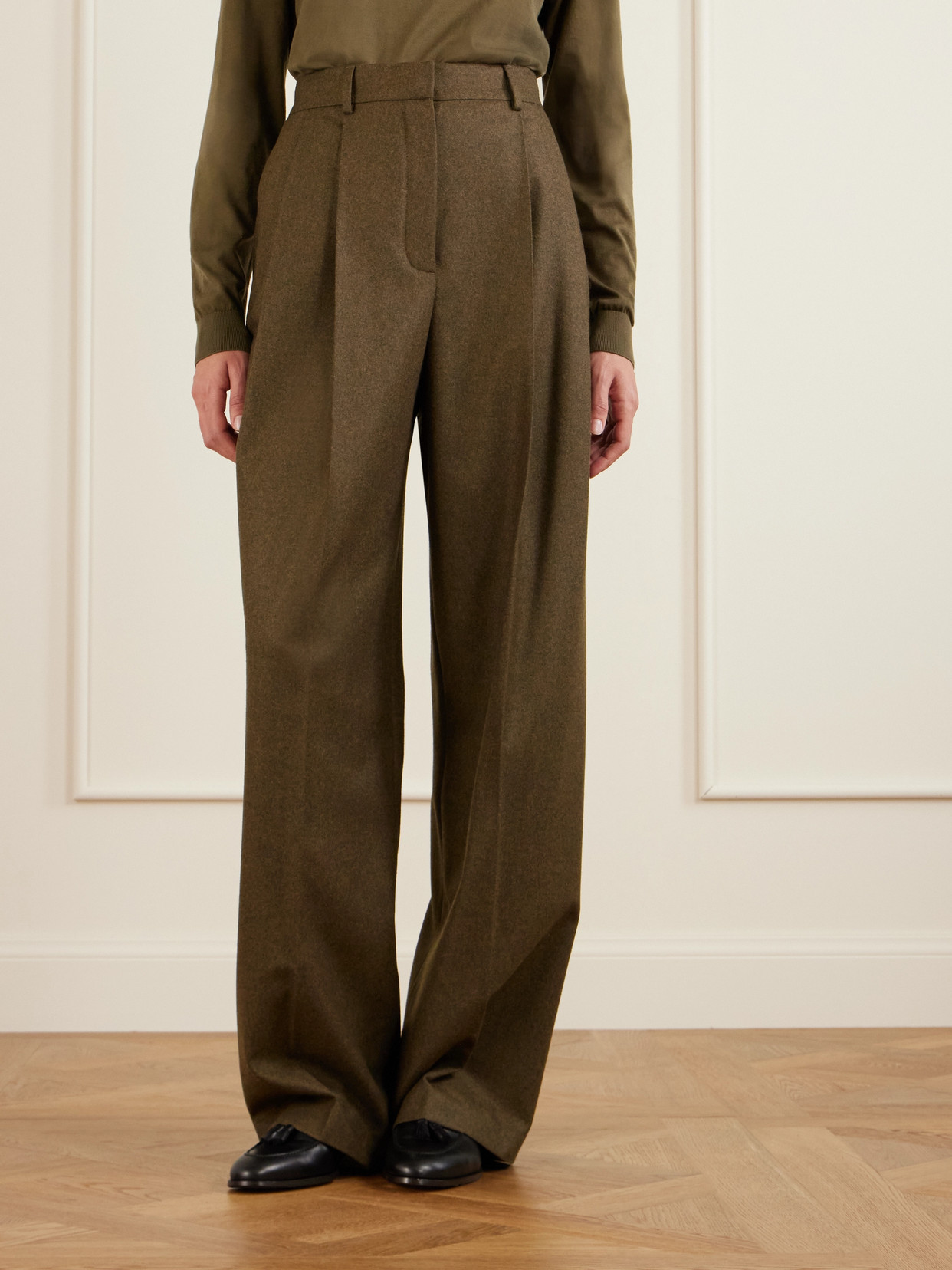 Loro Piana Kurt Pleated Wool And Cashmere-blend Wide-leg Pants In Brown
