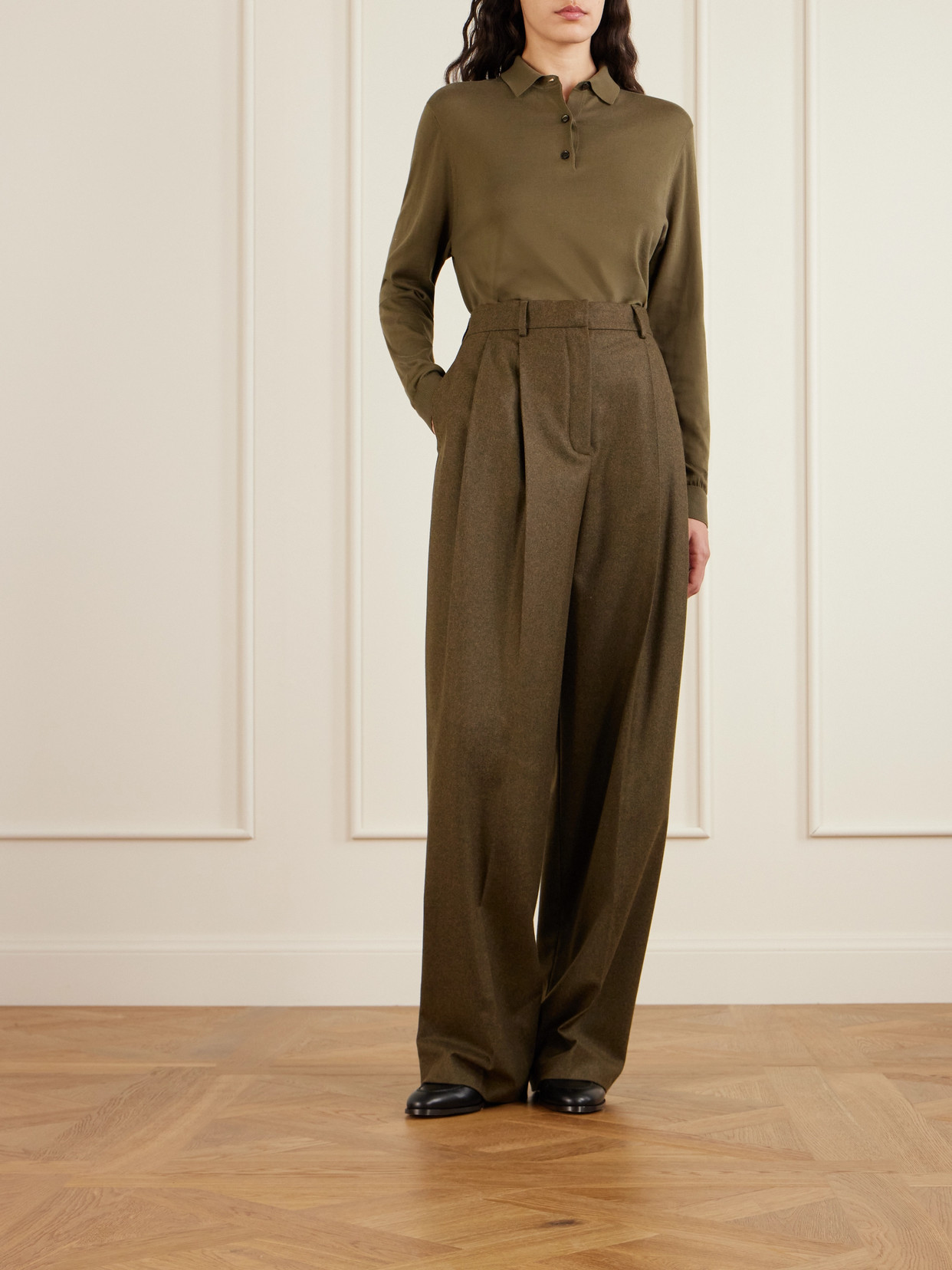Loro Piana Kurt Pleated Wool And Cashmere-blend Wide-leg Pants In Brown