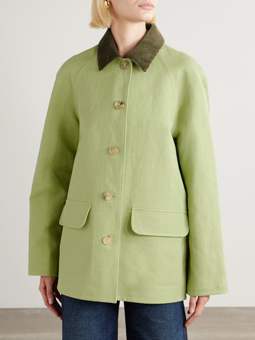 Loro Piana Broderick corduroy-trimmed linen and silk-blend coat