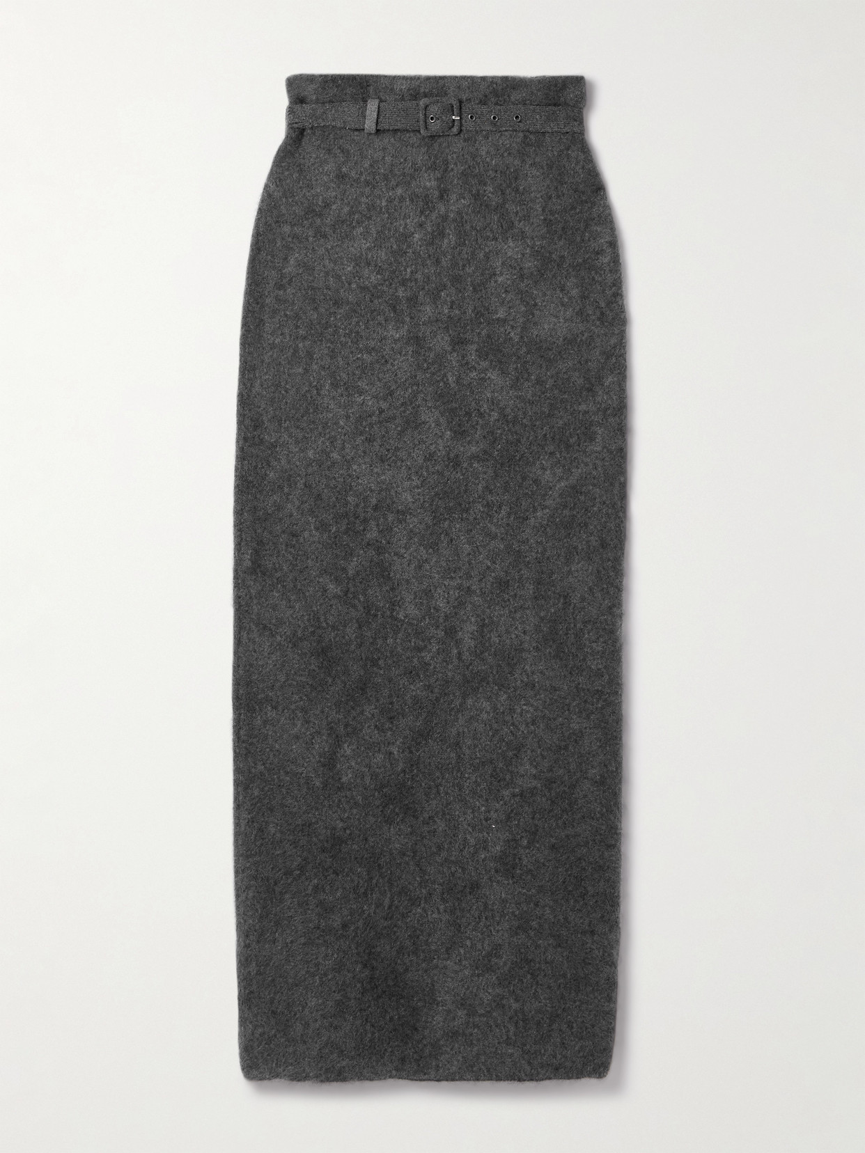 Adam Lippes Levi Belted Brushed-cashmere Midi Skirt In Gray