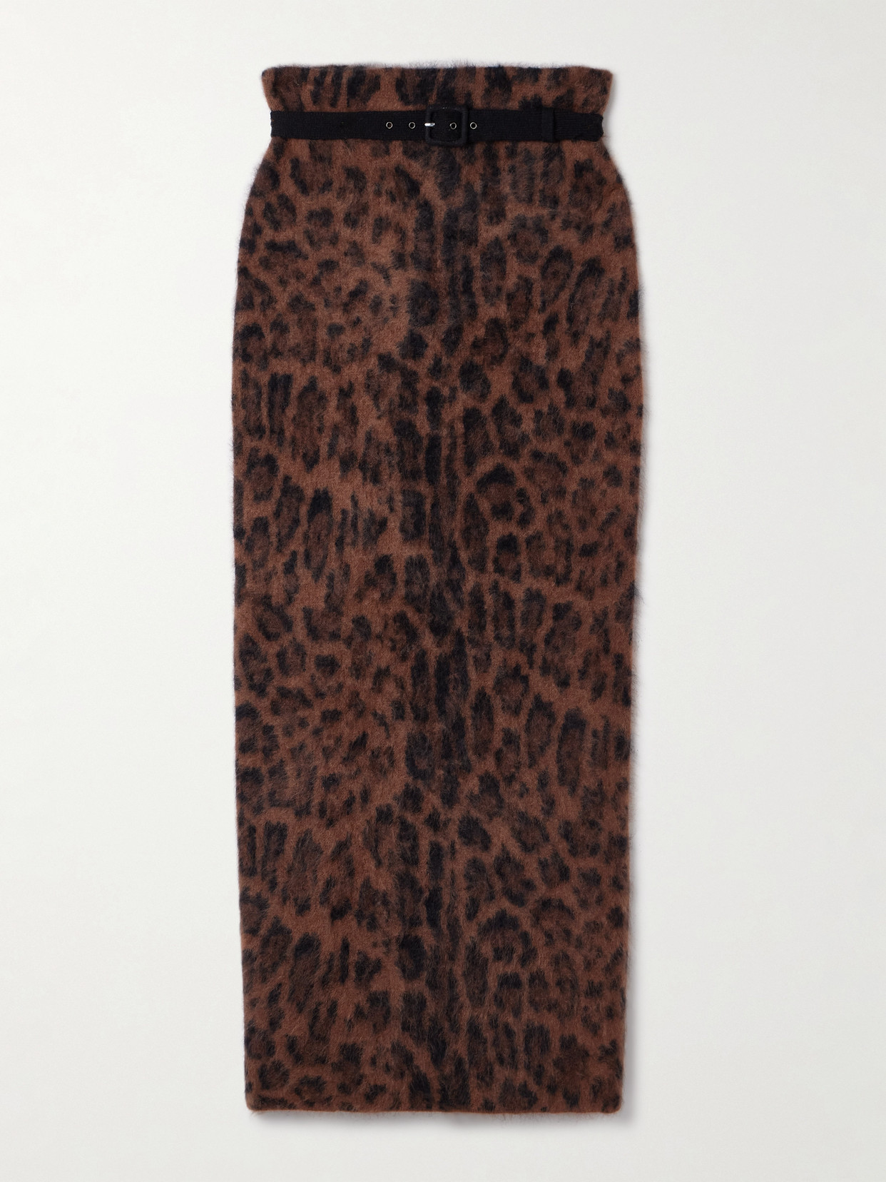 Adam Lippes Levi Belted Leopard-print Brushed-cashmere Midi Skirt In Animal Print