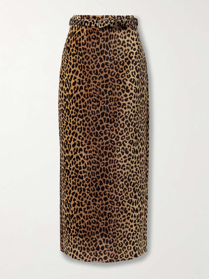 Adam Lippes Levi Belted Leopard-print Chenille Maxi Skirt