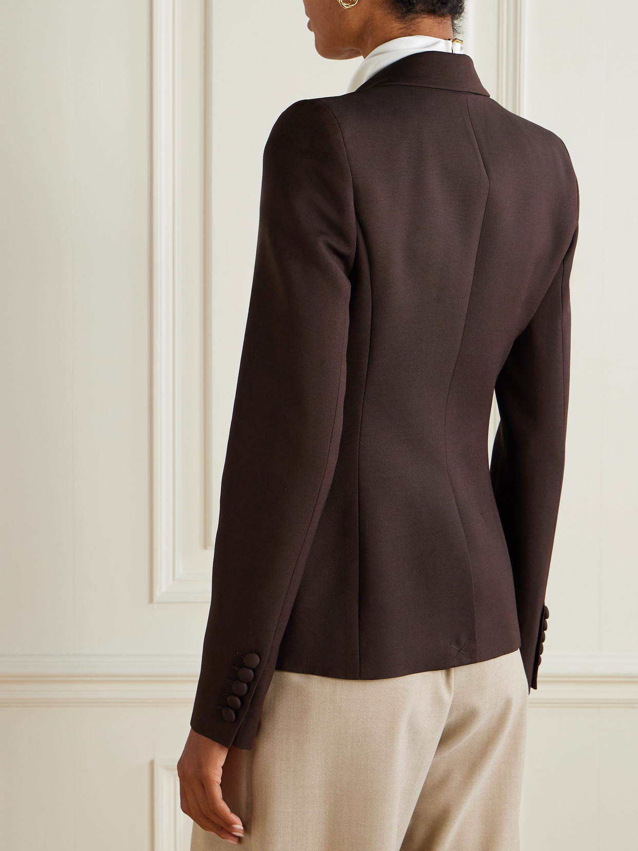 Adam Lippes Logan Wool And Silk-blend Blazer In Brown