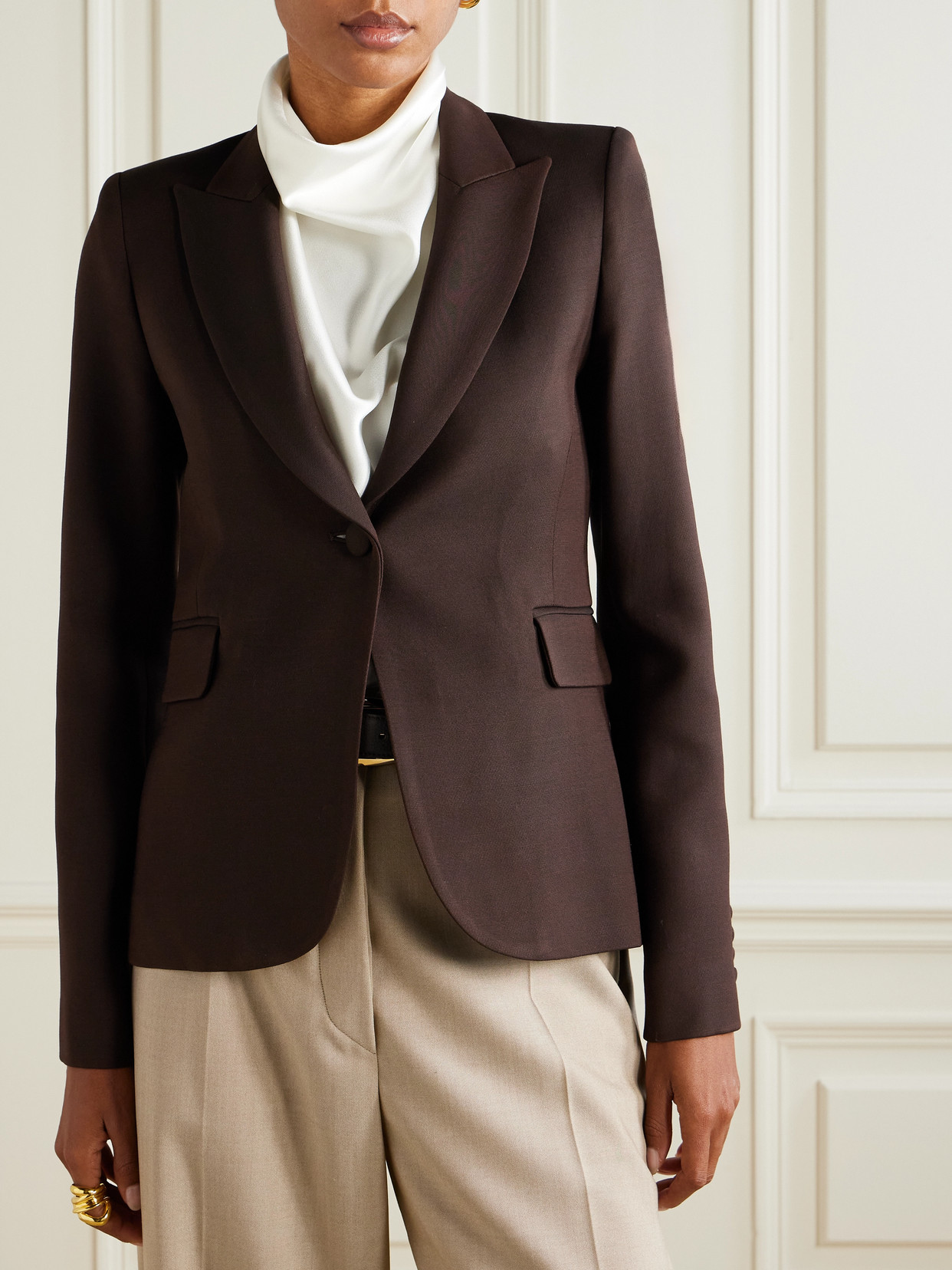 Adam Lippes Logan Wool And Silk-blend Blazer In Brown