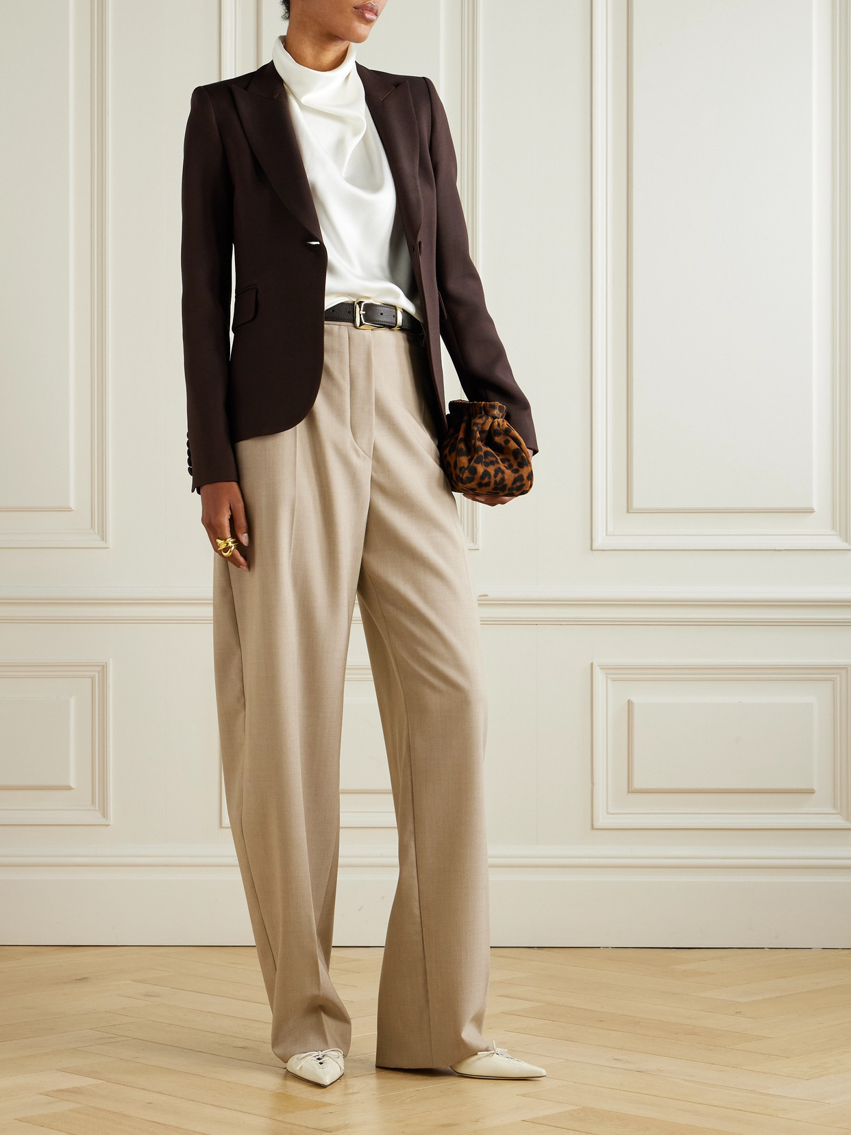 Adam Lippes Logan Wool And Silk-blend Blazer In Brown