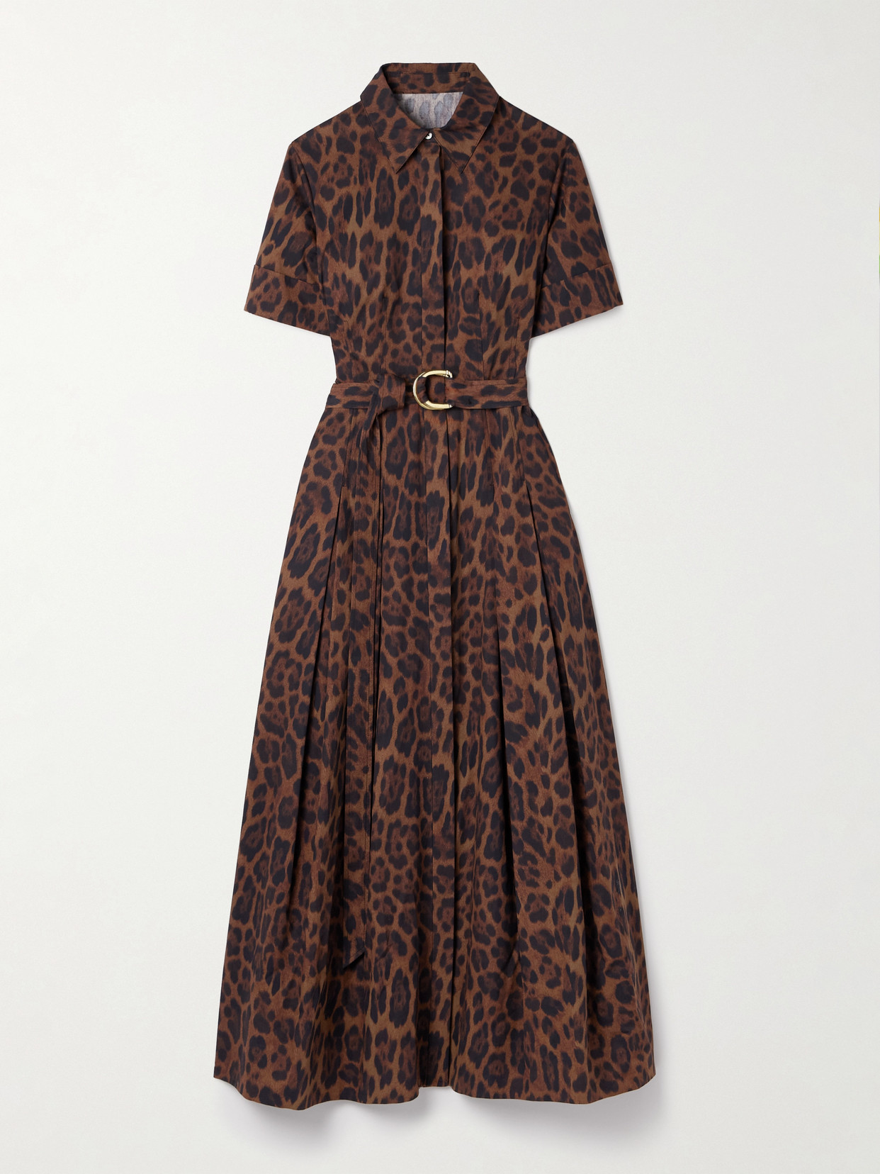 Adam Lippes Leighton Belted Pleated Leopard-print Cotton-poplin Midi Shirt Dress In Brown