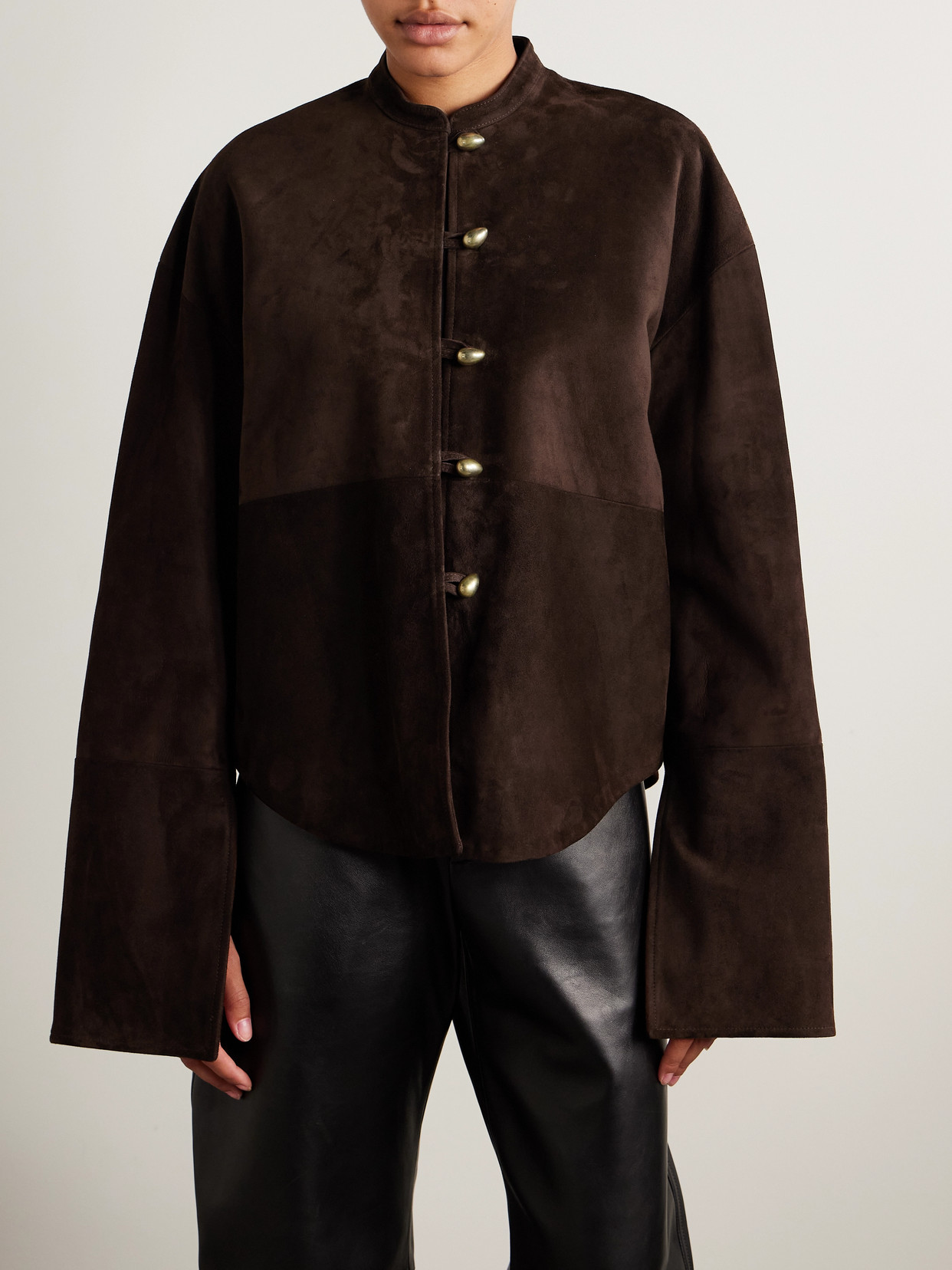 Adam Lippes Rhys Paneled Suede Jacket In Brown