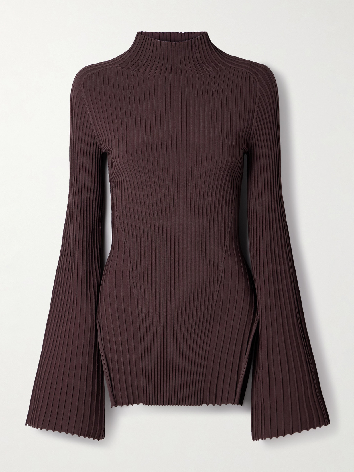 Adam Lippes Gaia Ribbed-knit Top In Brown