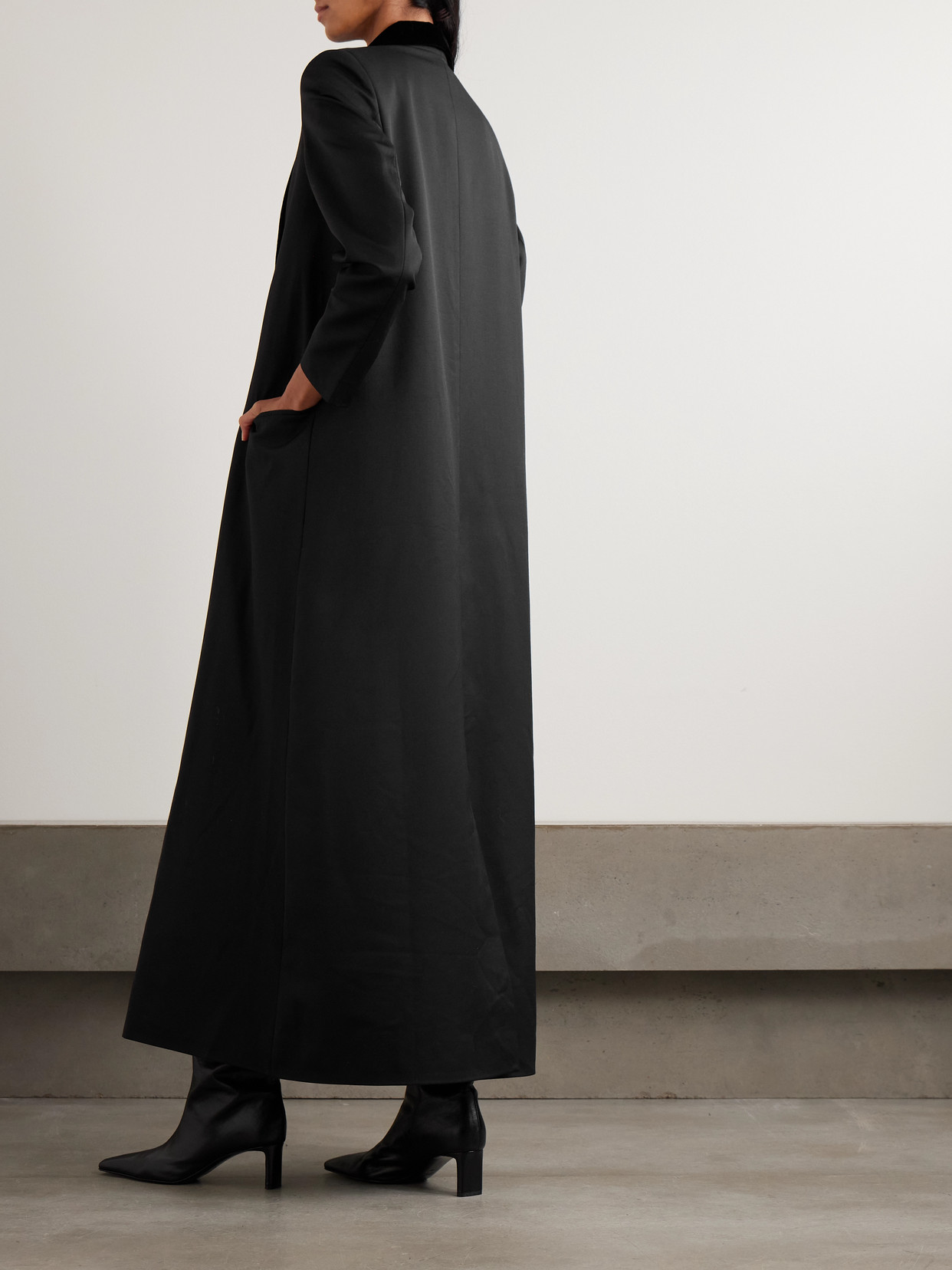 Joud Crushed Velvet-Trimmed Wool-Blend Twill Coat