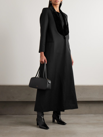 Abadia Joud crushed velvet-trimmed wool-blend twill coat