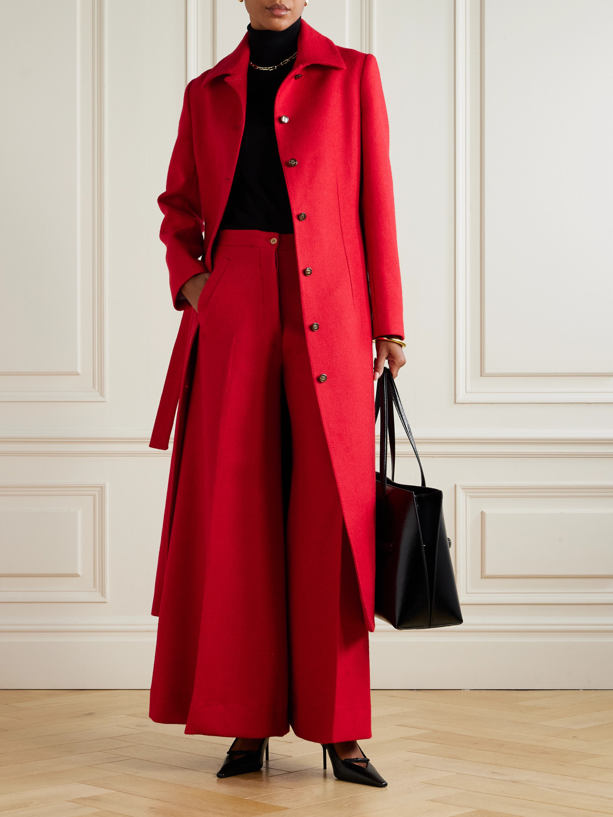 Giuliva Heritage The Aida Belted Wool And Mohair-blend Coat In Red