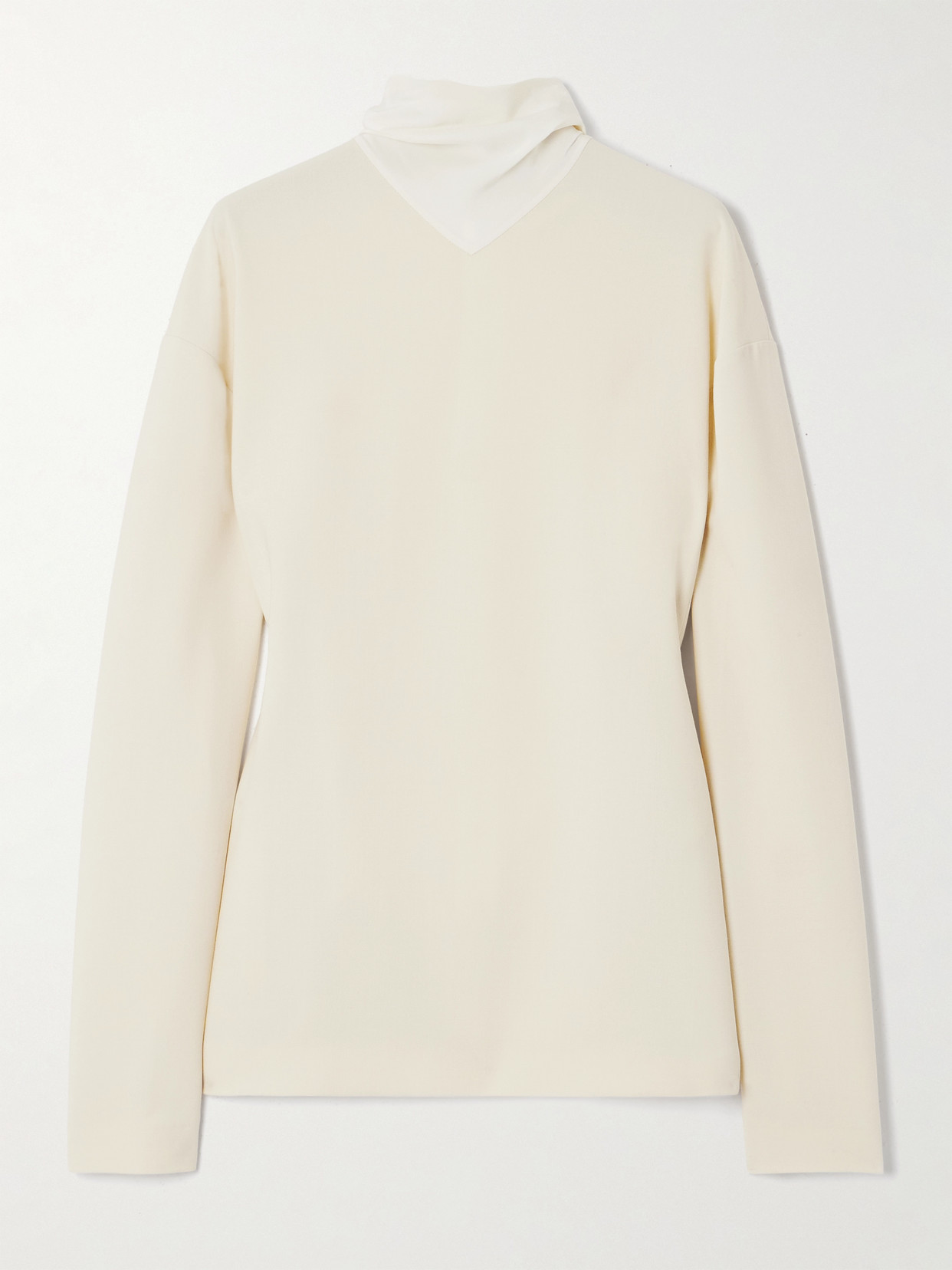 Fringed Scarf-Detailed Silk-Trimmed Wool-Blend Blouse