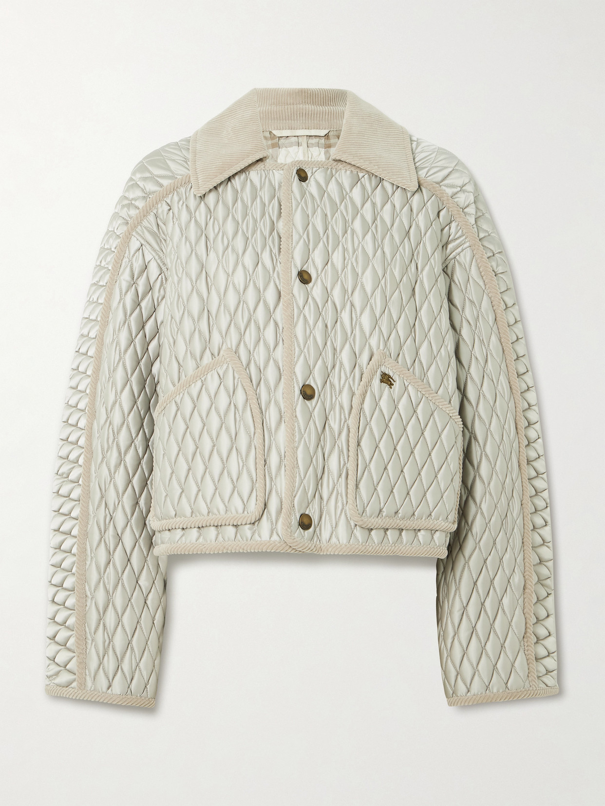 Burberry Cotton Corduroy-trimmed Quilted Shell Jacket In Silver