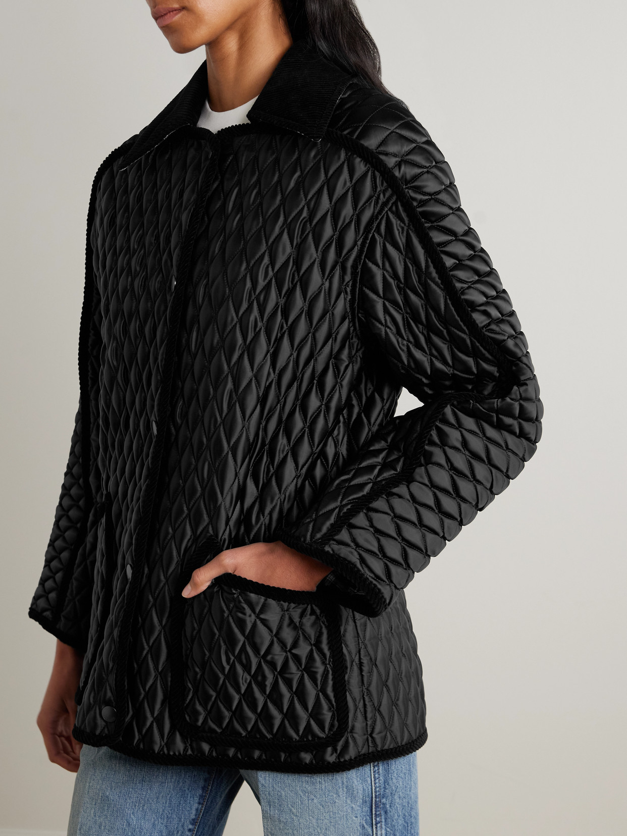 Burberry Cotton Corduroy-trimmed Quilted Shell Jacket In Multi