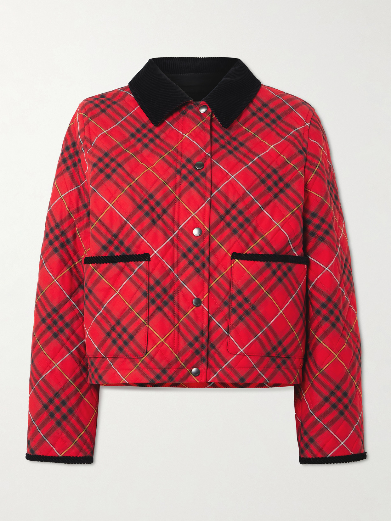 Burberry Corduroy-trimmed Quilted Checked Cotton Jacket In Red