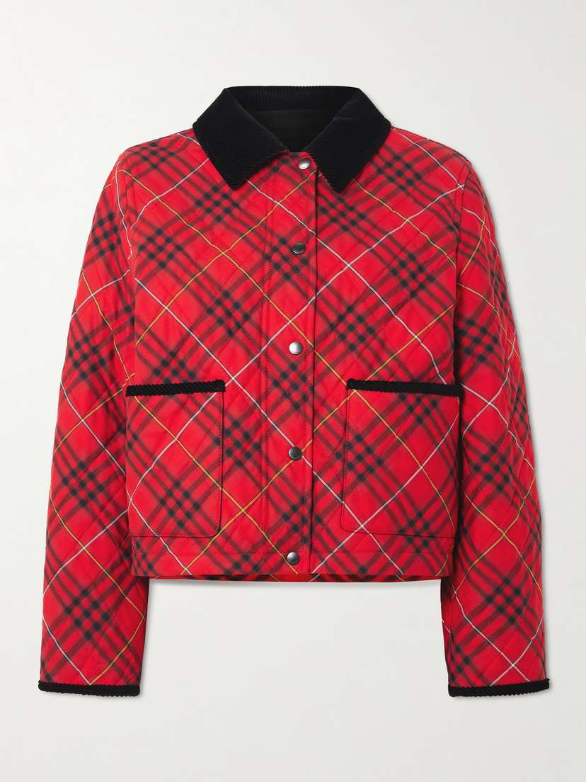Burberry Corduroy-trimmed Quilted Checked Cotton Jacket