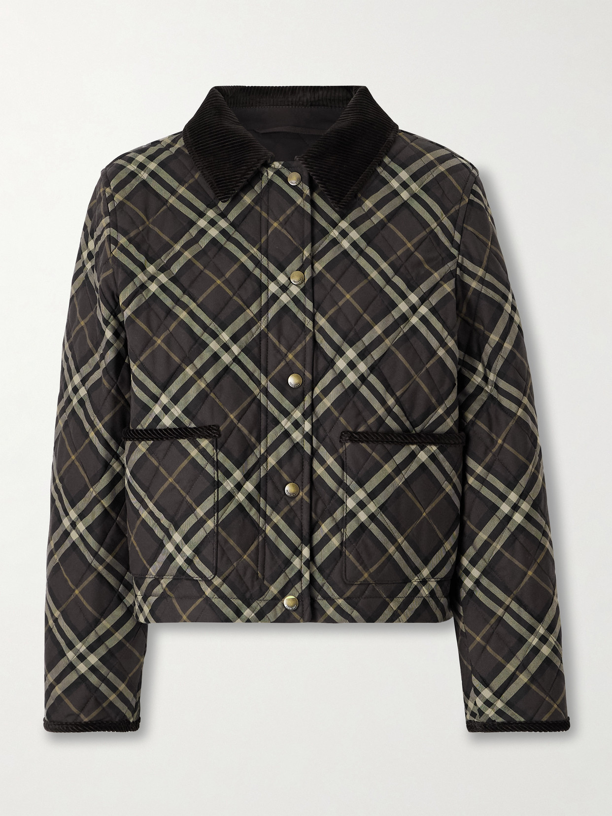 Burberry Cropped Quilted Nylon Jacket With Check Pattern Women In Brown
