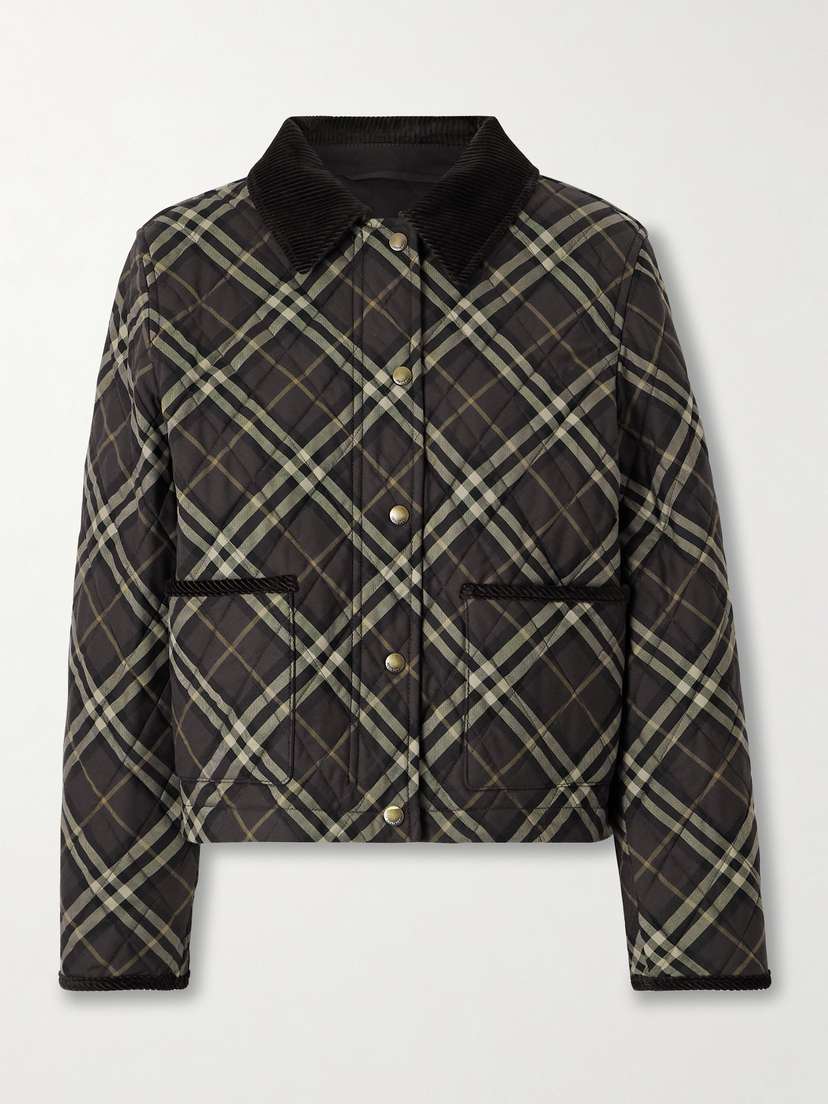 Burberry Corduroy-trimmed Quilted Checked Cotton Jacket