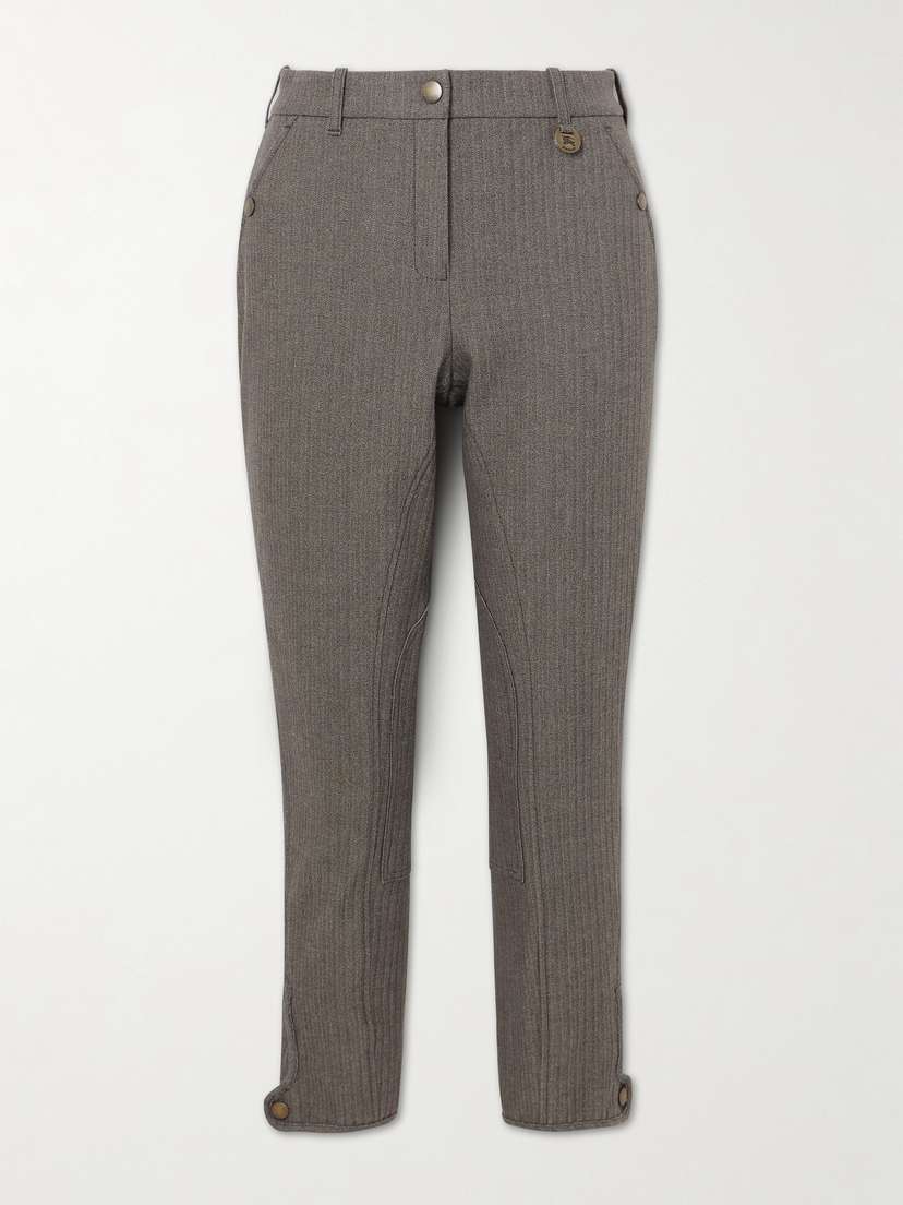 Burberry Embellished Herringbone Cotton-blend Skinny Pants