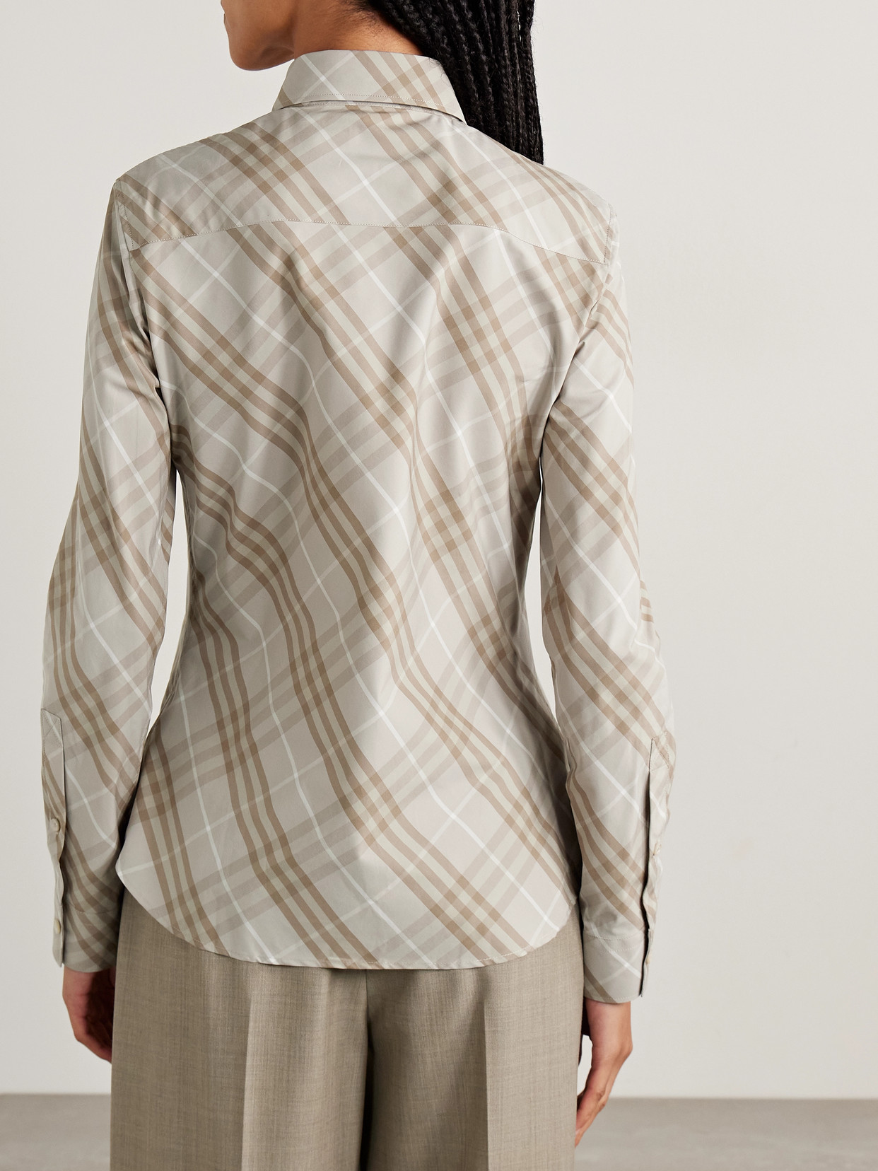 Burberry Women Beige Shirt With Pointed Collar And All-over Check Motif In Cotton Woman In Neutral