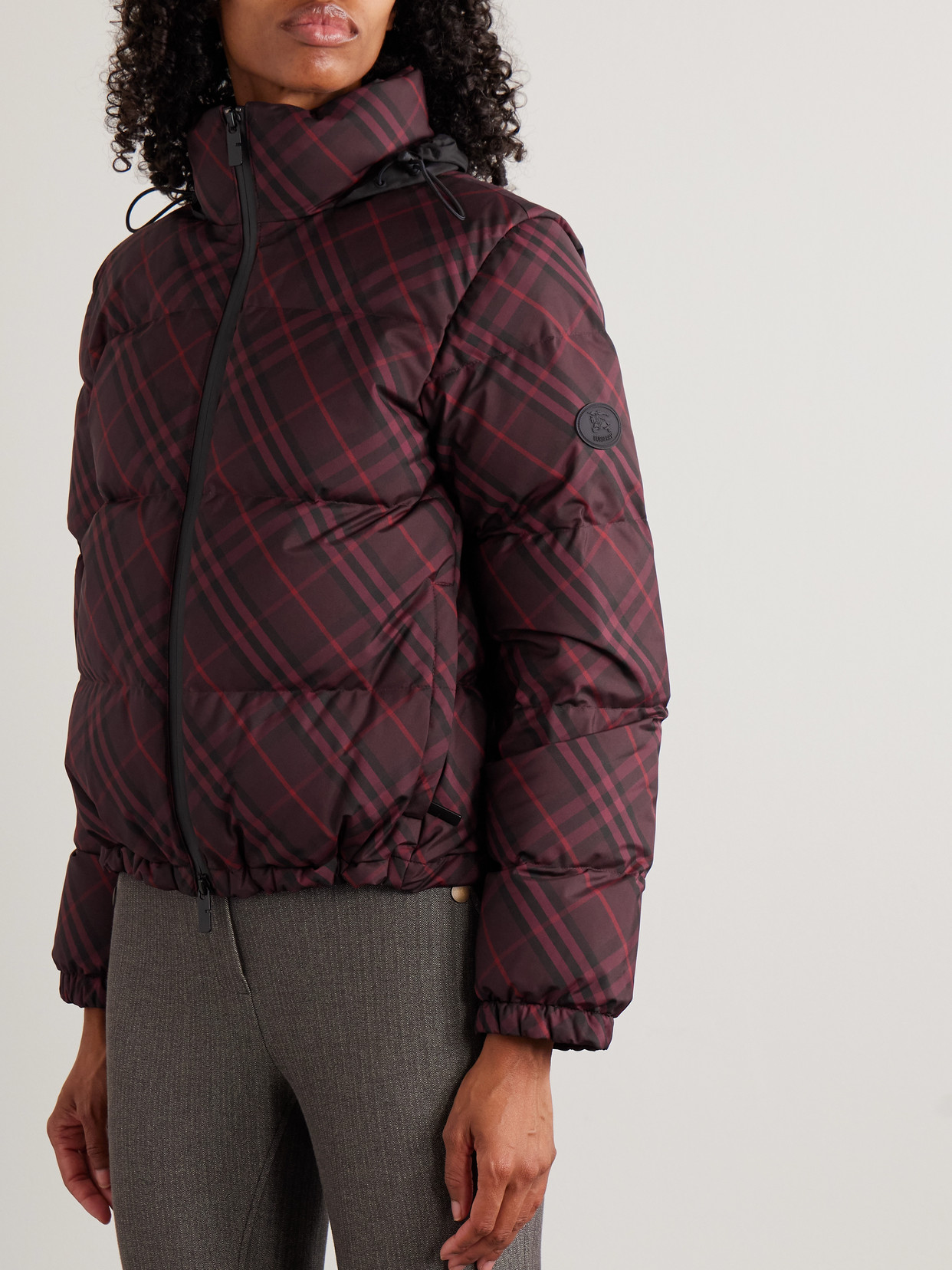 Burberry Hooded Checked Quilted Shell Jacket In Red