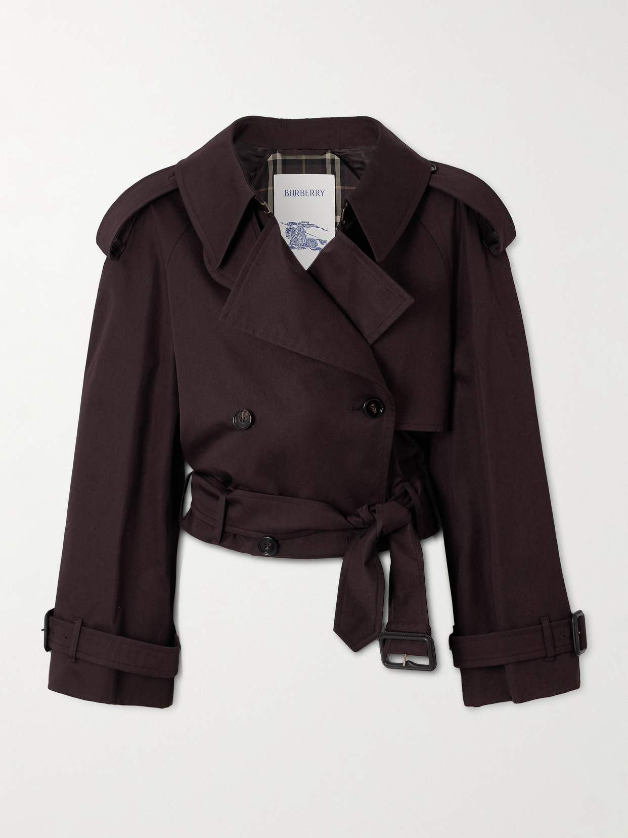 Burberry Dolebury Cropped Cotton-gabardine Trench Coat In Brown