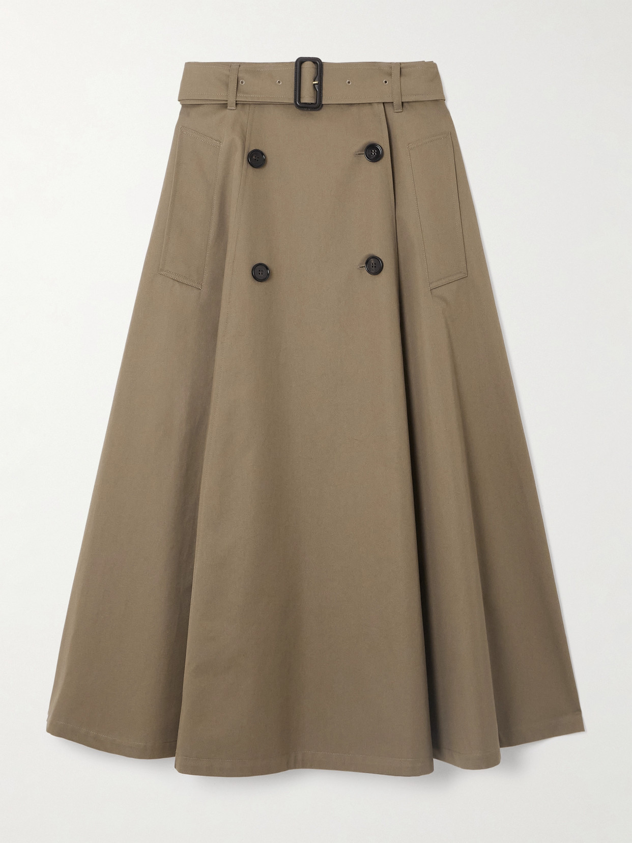 Burberry Belted Cotton-gabardinel Midi Skirt In Neutral