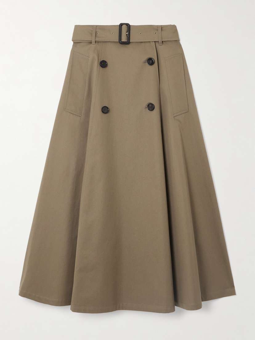 Burberry Belted Cotton-gabardinel Midi Skirt