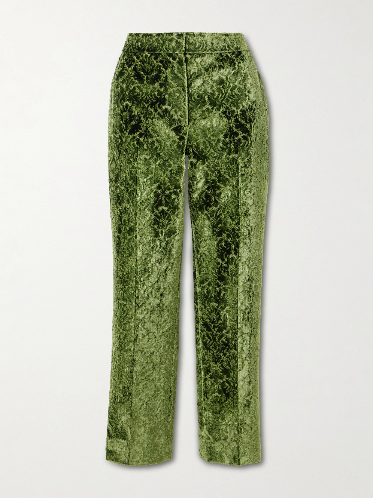 Burberry Velvet-jacquard Straight-leg Pants In Green
