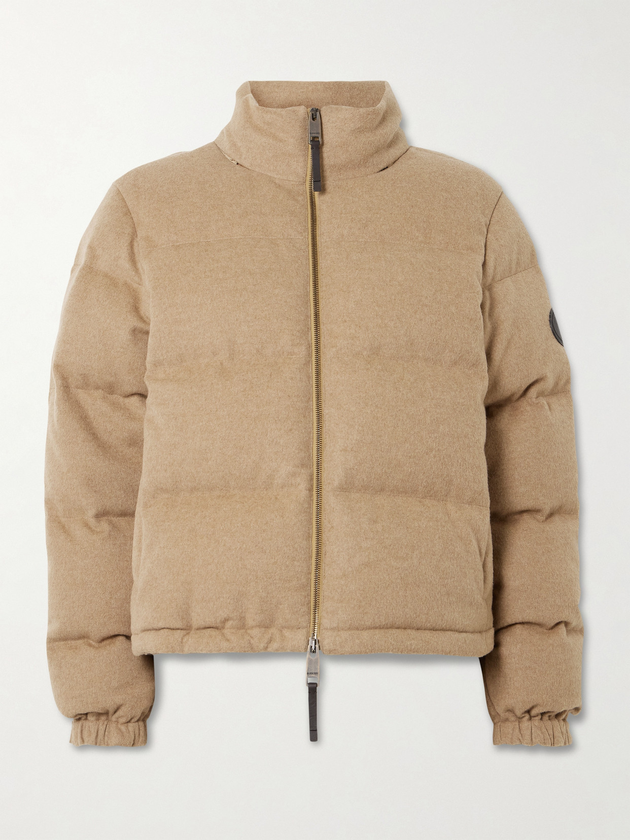 Burberry Appliquéd Padded Brushed-cashmere Down Jacket In Brown