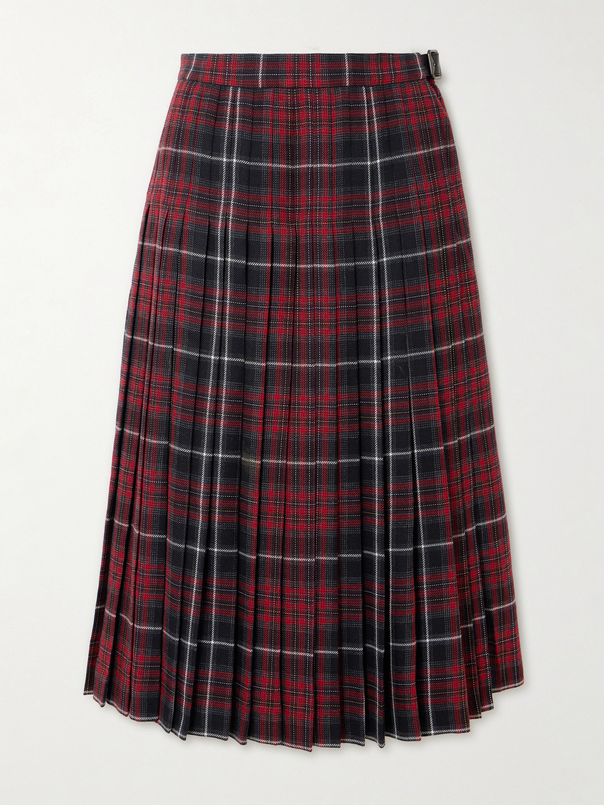 Burberry Buckled Pleated Checked Woven Midi Skirt In Red