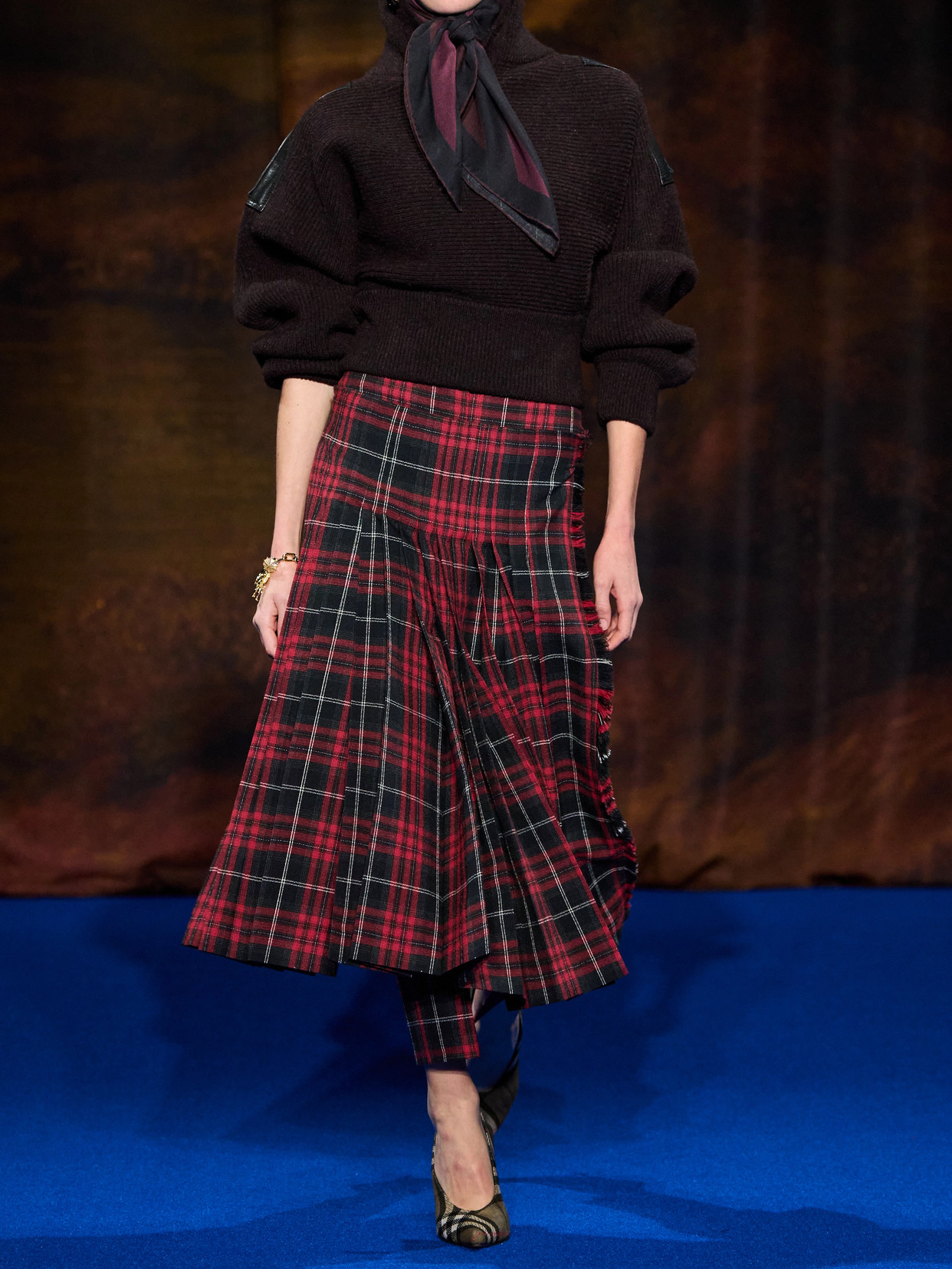 Burberry Buckled Pleated Checked Woven Midi Skirt In Red