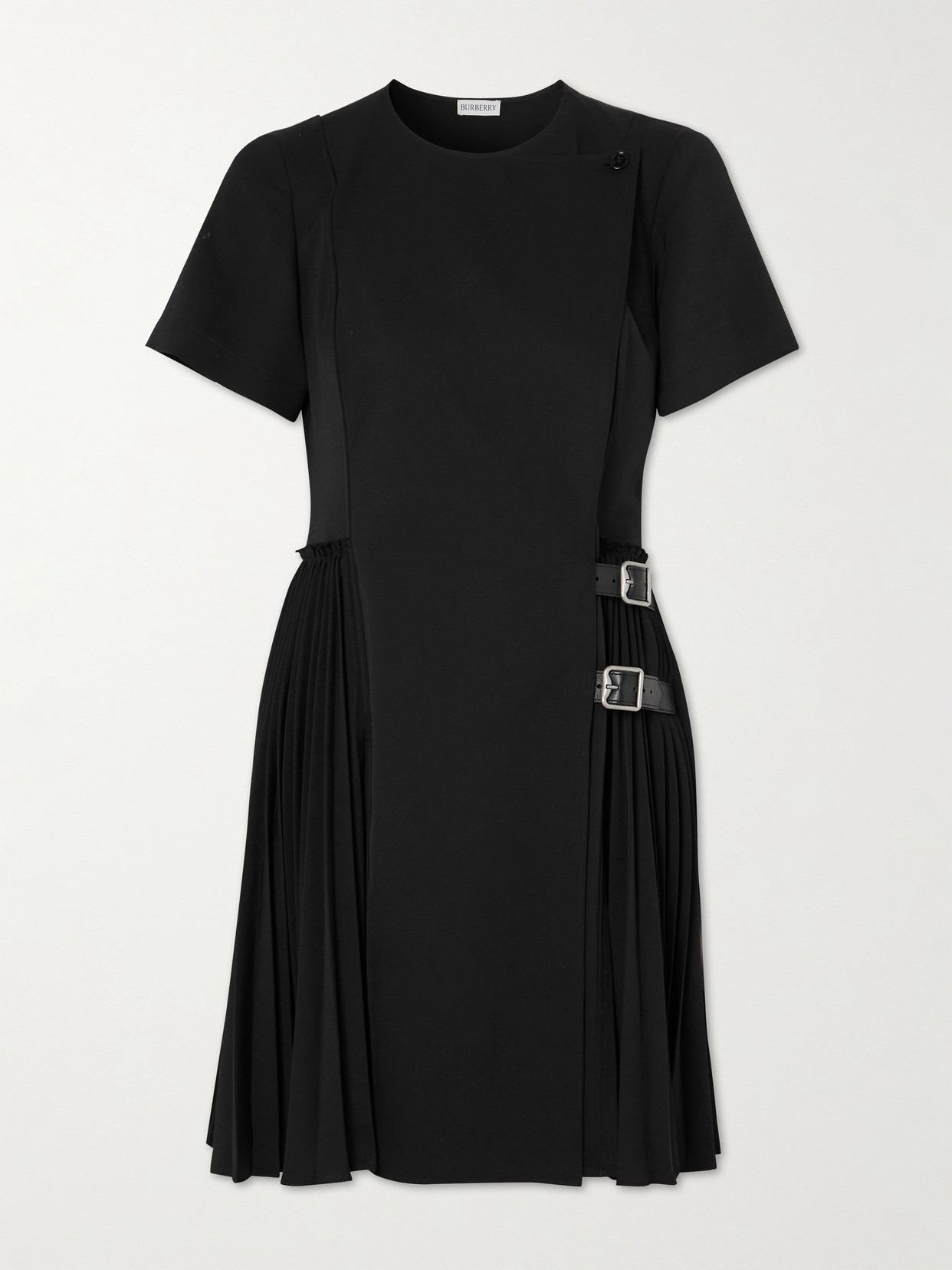 Burberry Virgin Wool Dress With Pleated Skirt And Buckles In Black