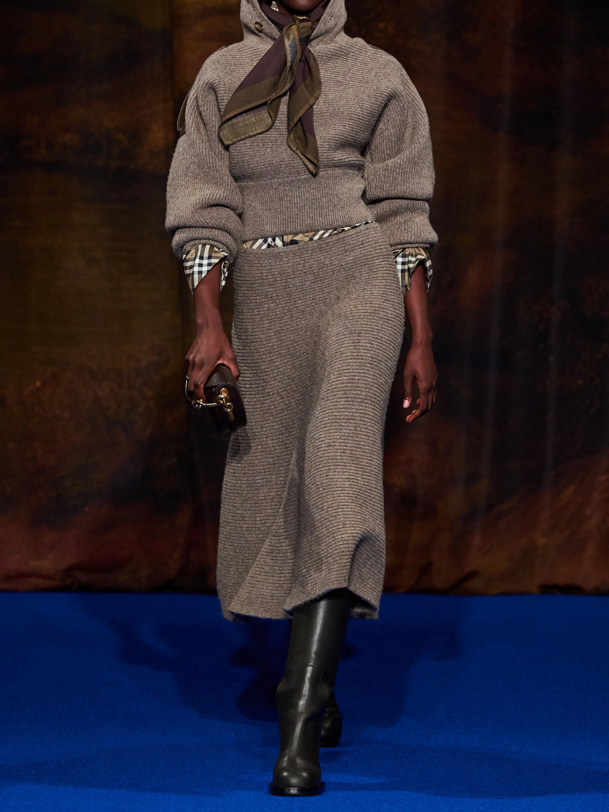Burberry Leather-trimmed Ribbed Wool Polo Sweater In Brown
