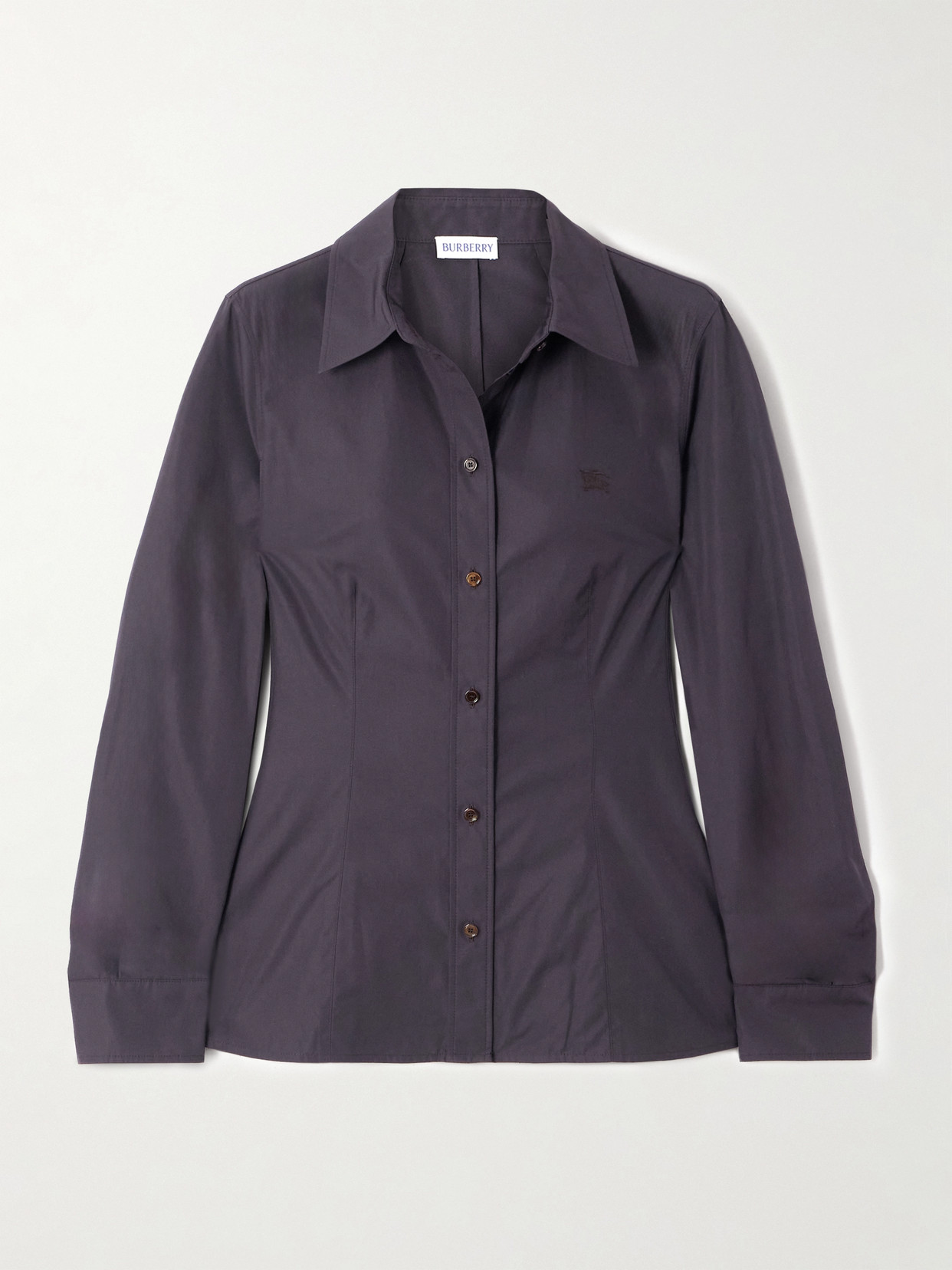 Burberry Embroidered Cotton-poplin Shirt In Purple