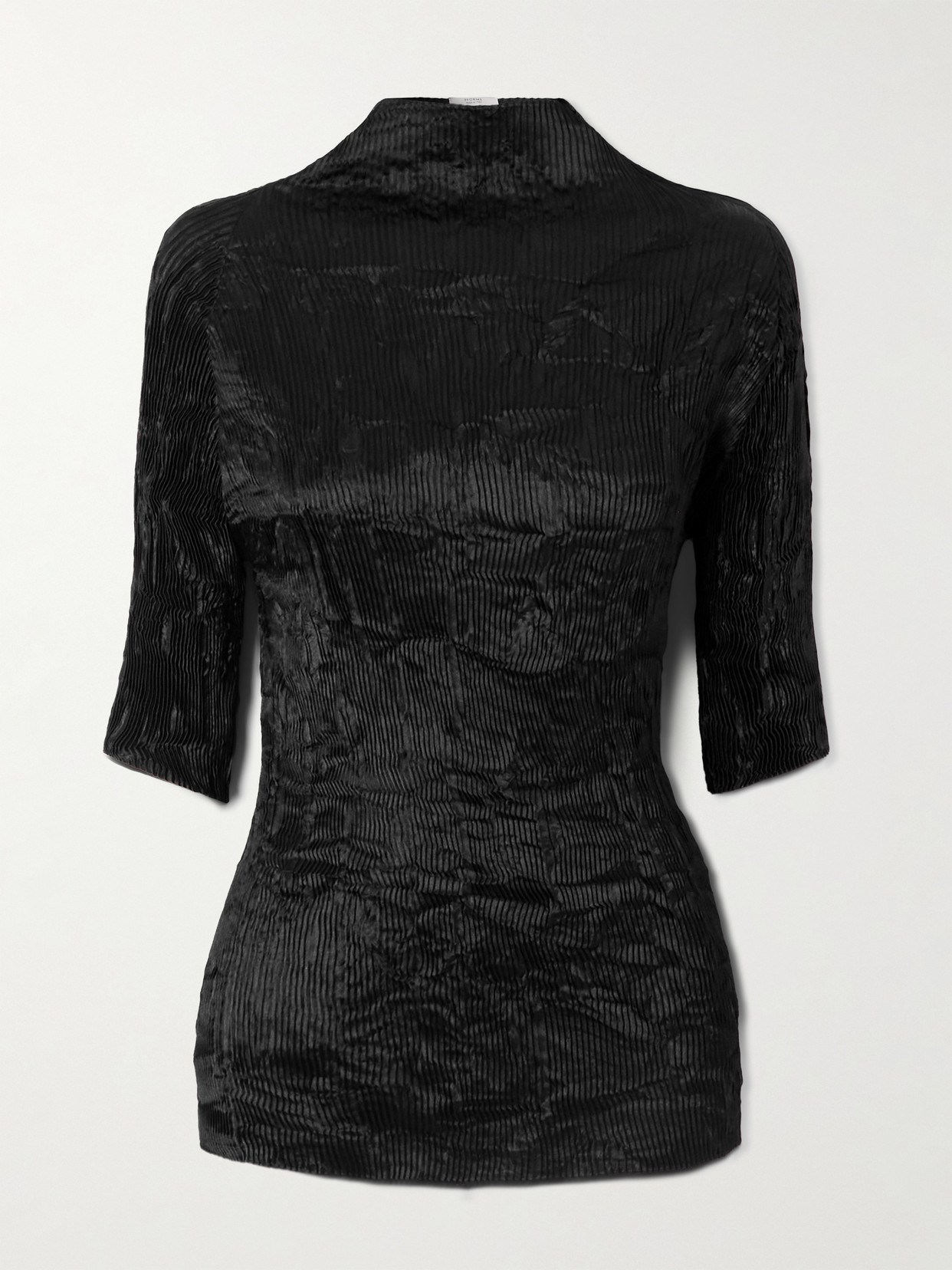 Fforme Dahlia Crinkled Plissé-satin Blouse In Black