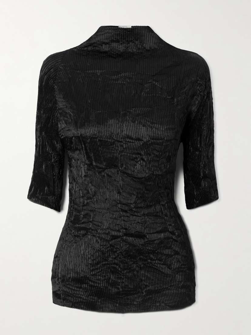 FFORME Dahlia Crinkled Plissé-satin Blouse