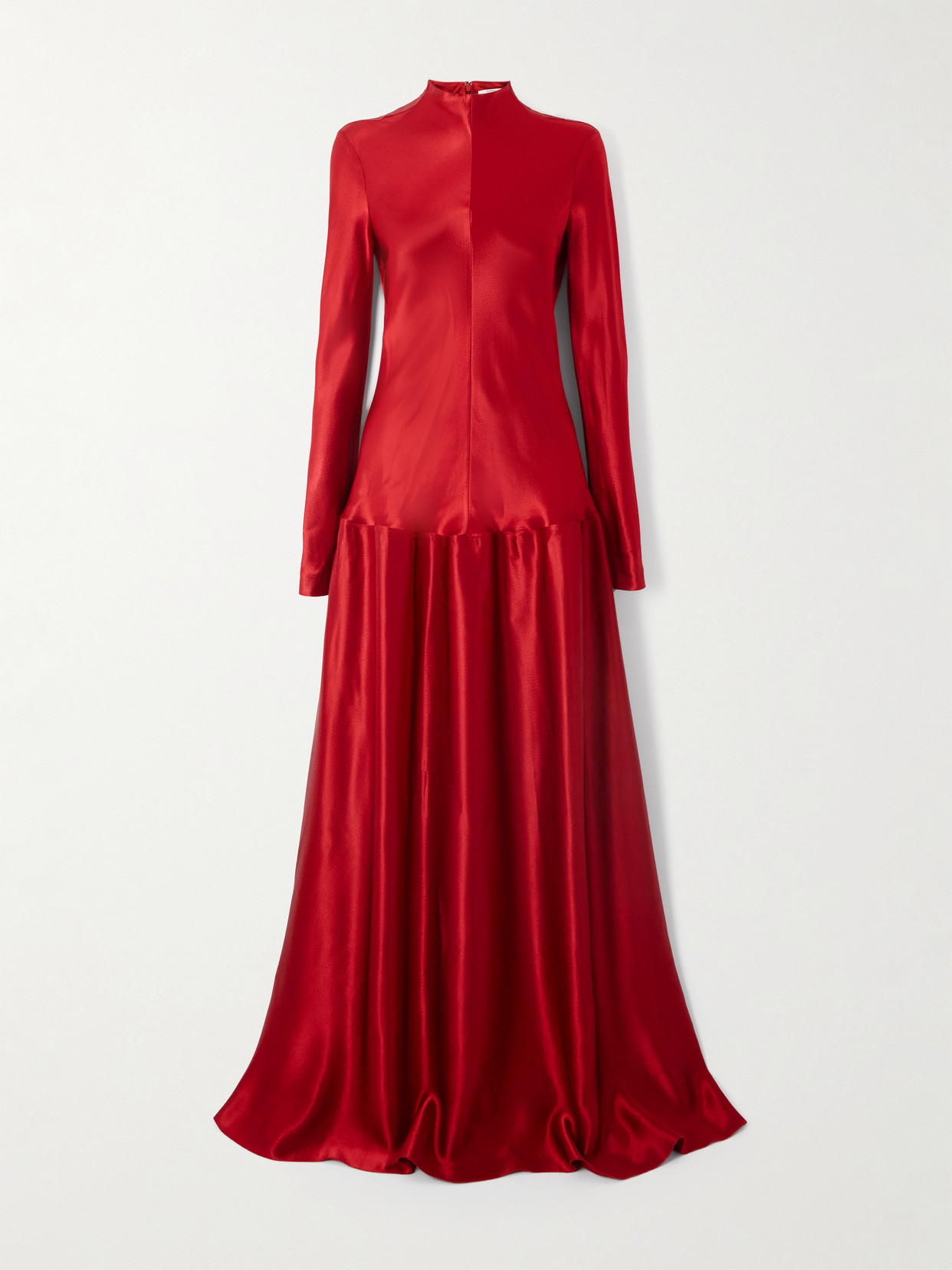 Fforme Mila Pleated Textured-satin Turtleneck Maxi Dress In Red