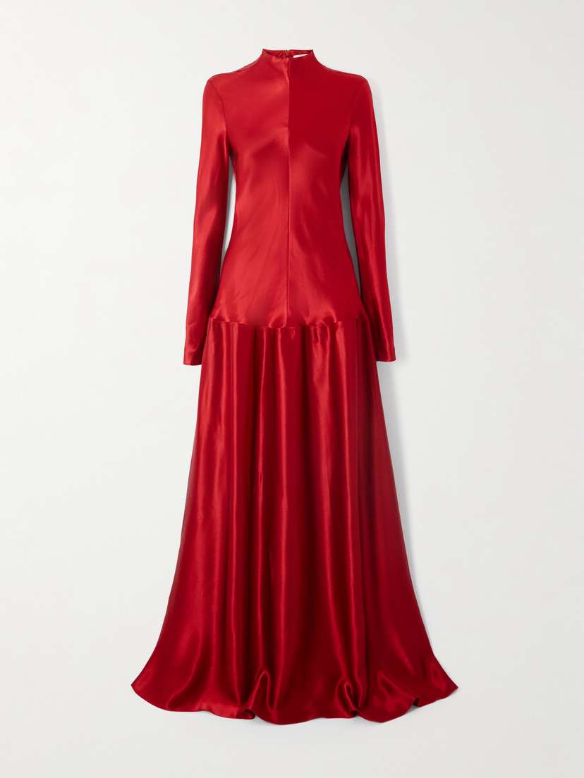 FFORME Mila Textured-satin Turtleneck Maxi Dress