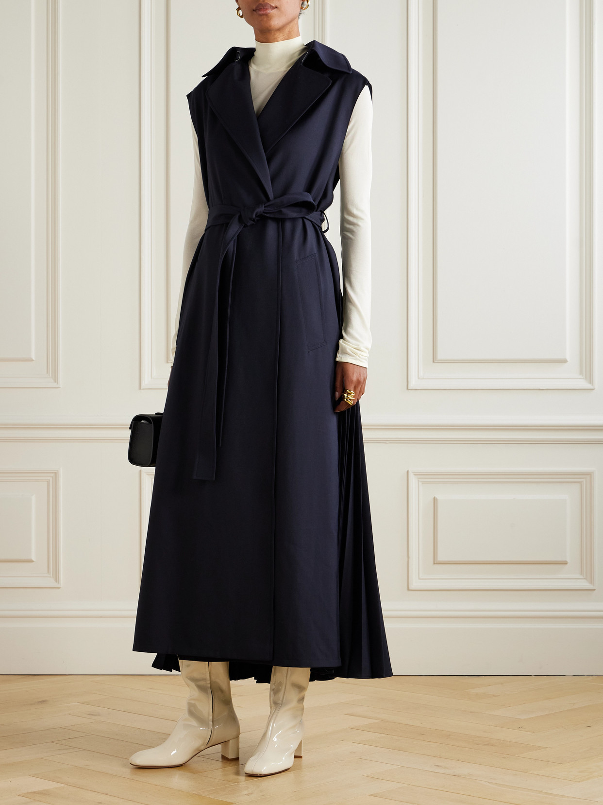 Fforme Lennox Belted Pleated Twill Trench Coat In Blue