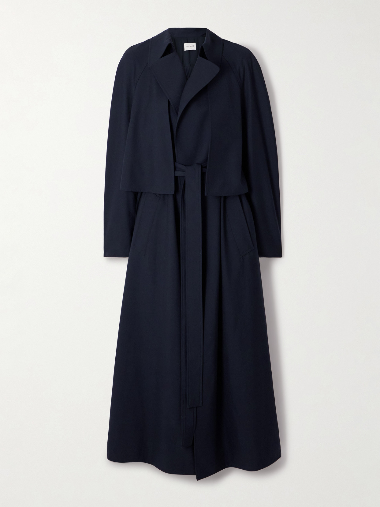 Fforme Lennox Belted Pleated Twill Trench Coat In Blue