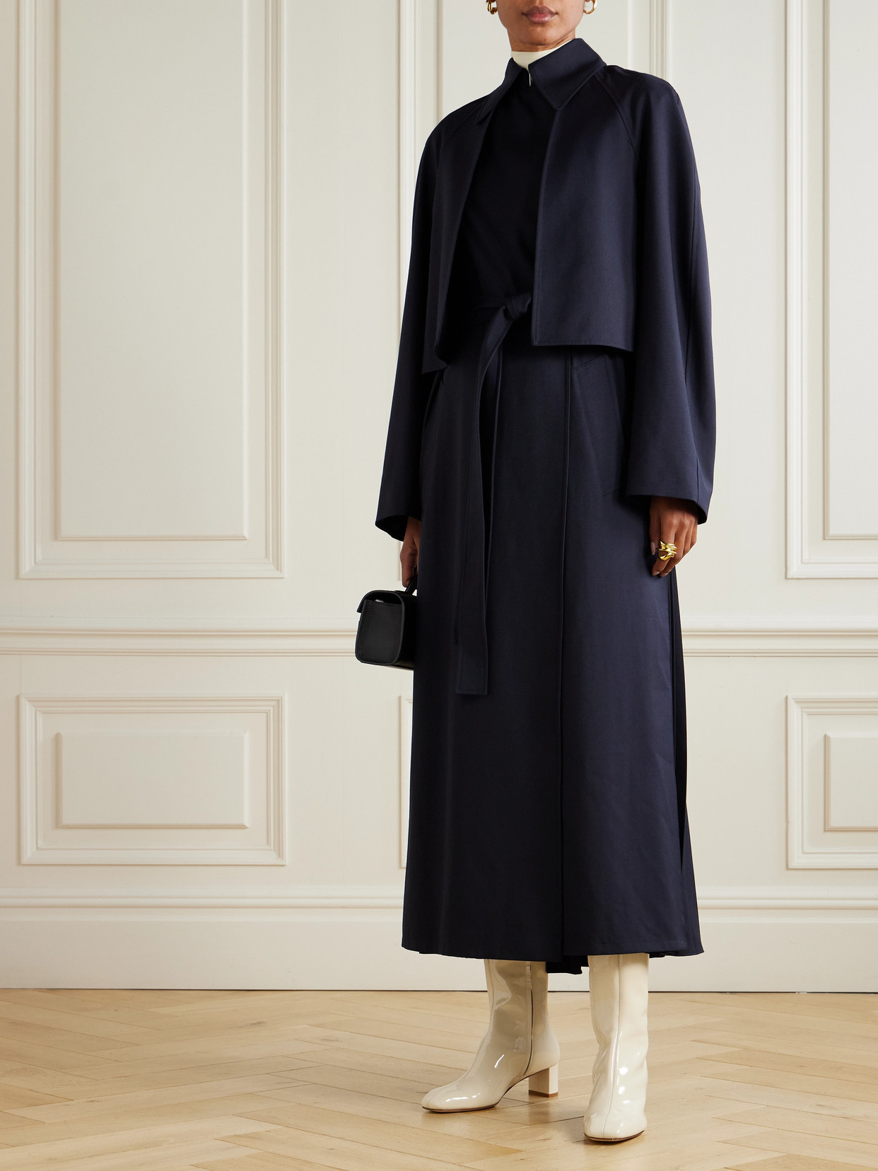 Fforme Lennox Belted Pleated Twill Trench Coat In Blue