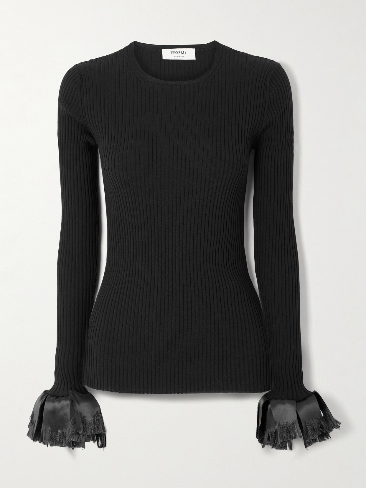 Fforme Nova Satin-trimmed Ribbed Wool-blend Top In Black