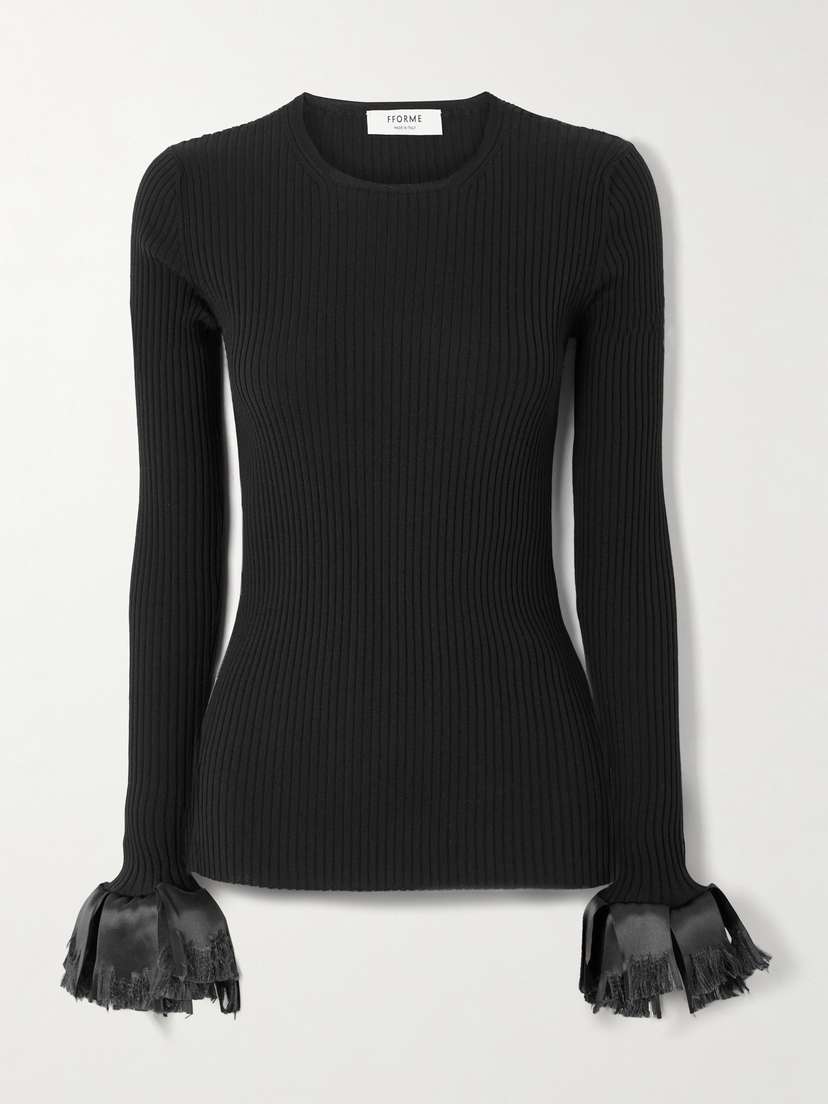 FFORME Nova Satin-trimmed Ribbed Wool-blend Top